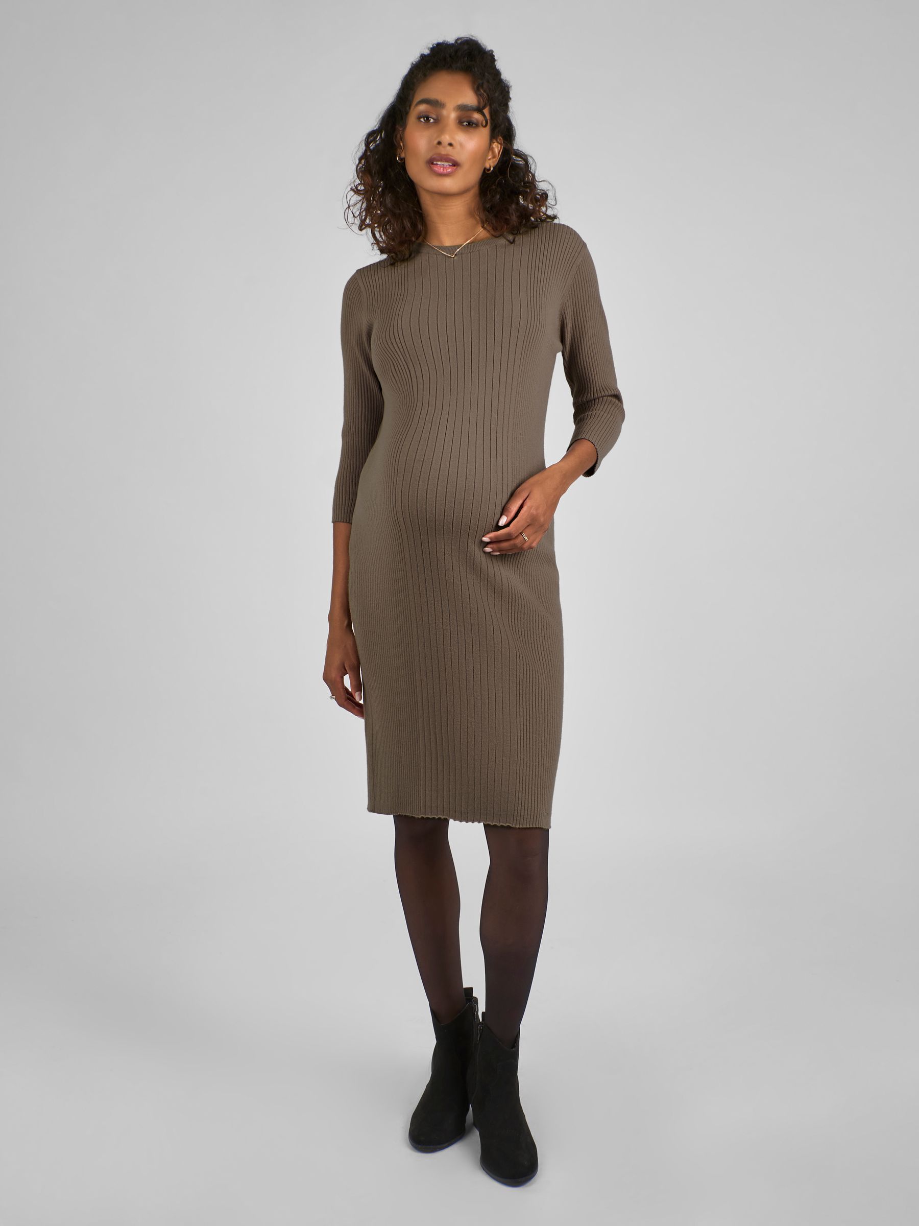 Mocha Brown Knitted Maternity Tube Dress - Image 1 of 4