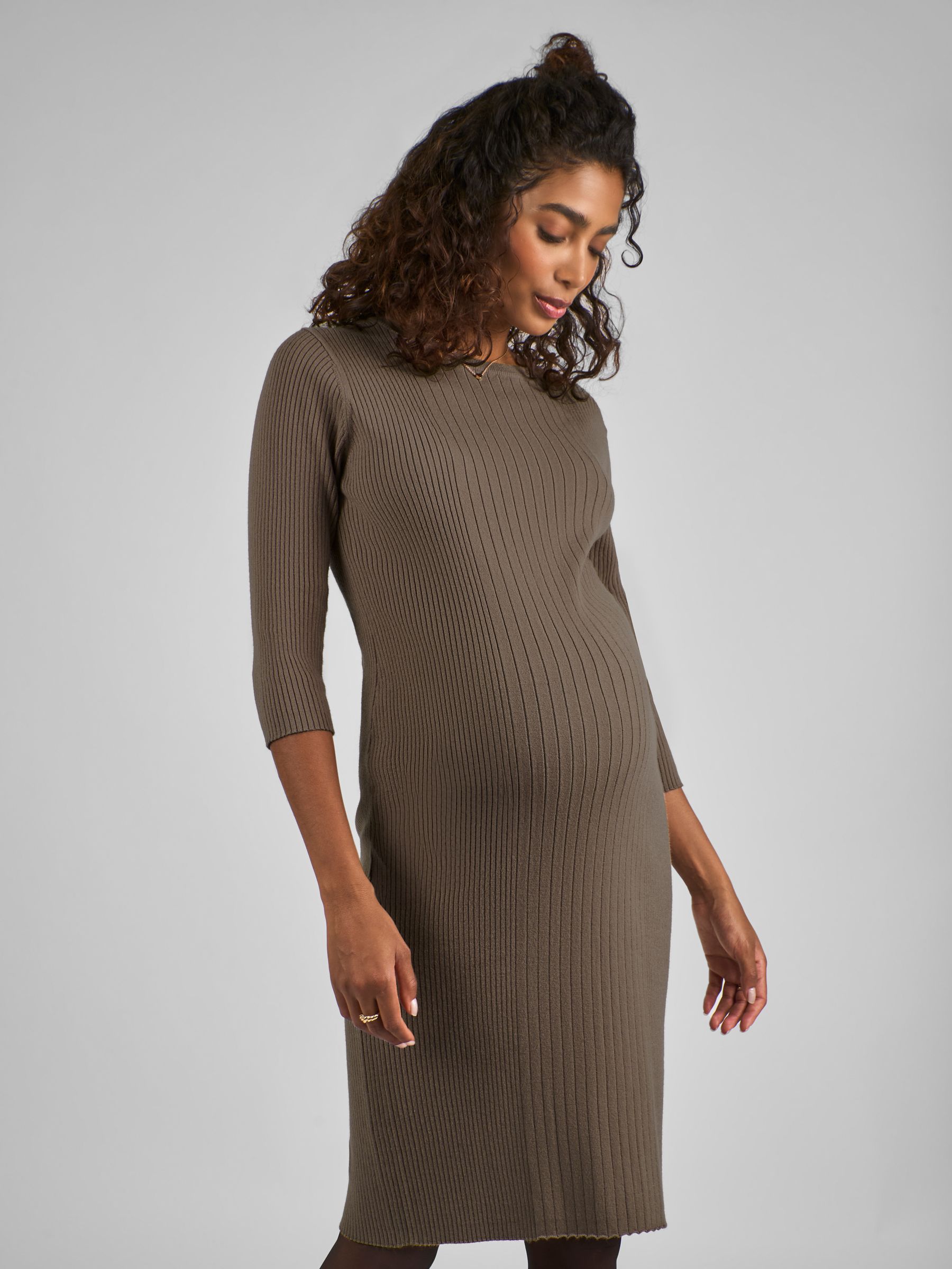 Mocha Brown Knitted Maternity Tube Dress - Image 3 of 4