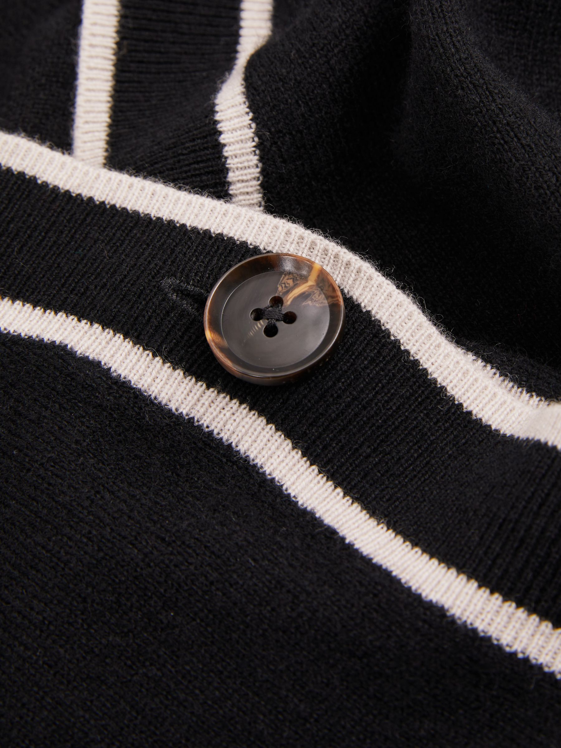Wool Blend Contrast Tipped Cardigan with Cashmere in Black/Stone - Image 5 of 5