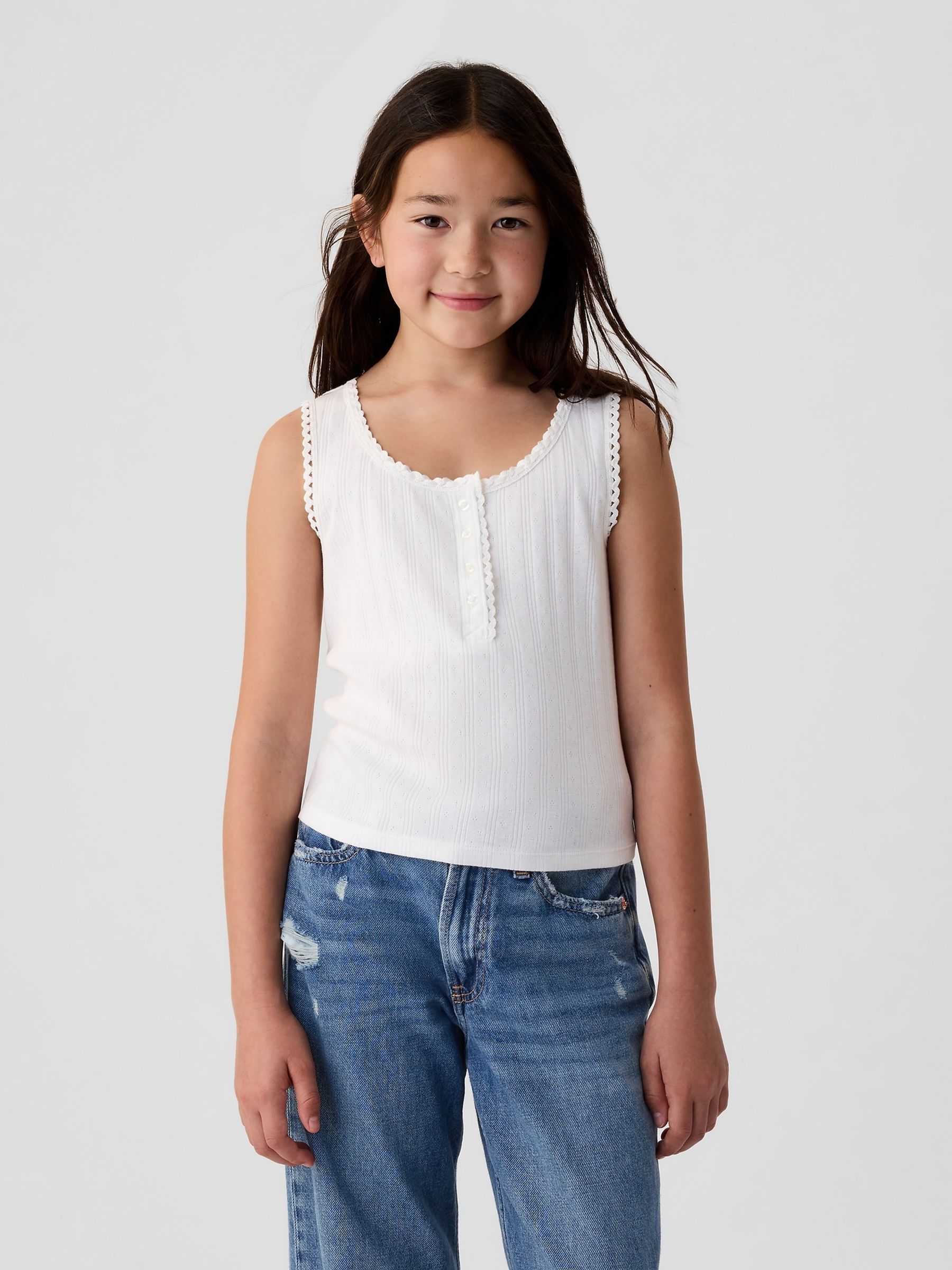 White DÔEN Pointelle Sleeveless Vest (Kids) - Image 1 of 4
