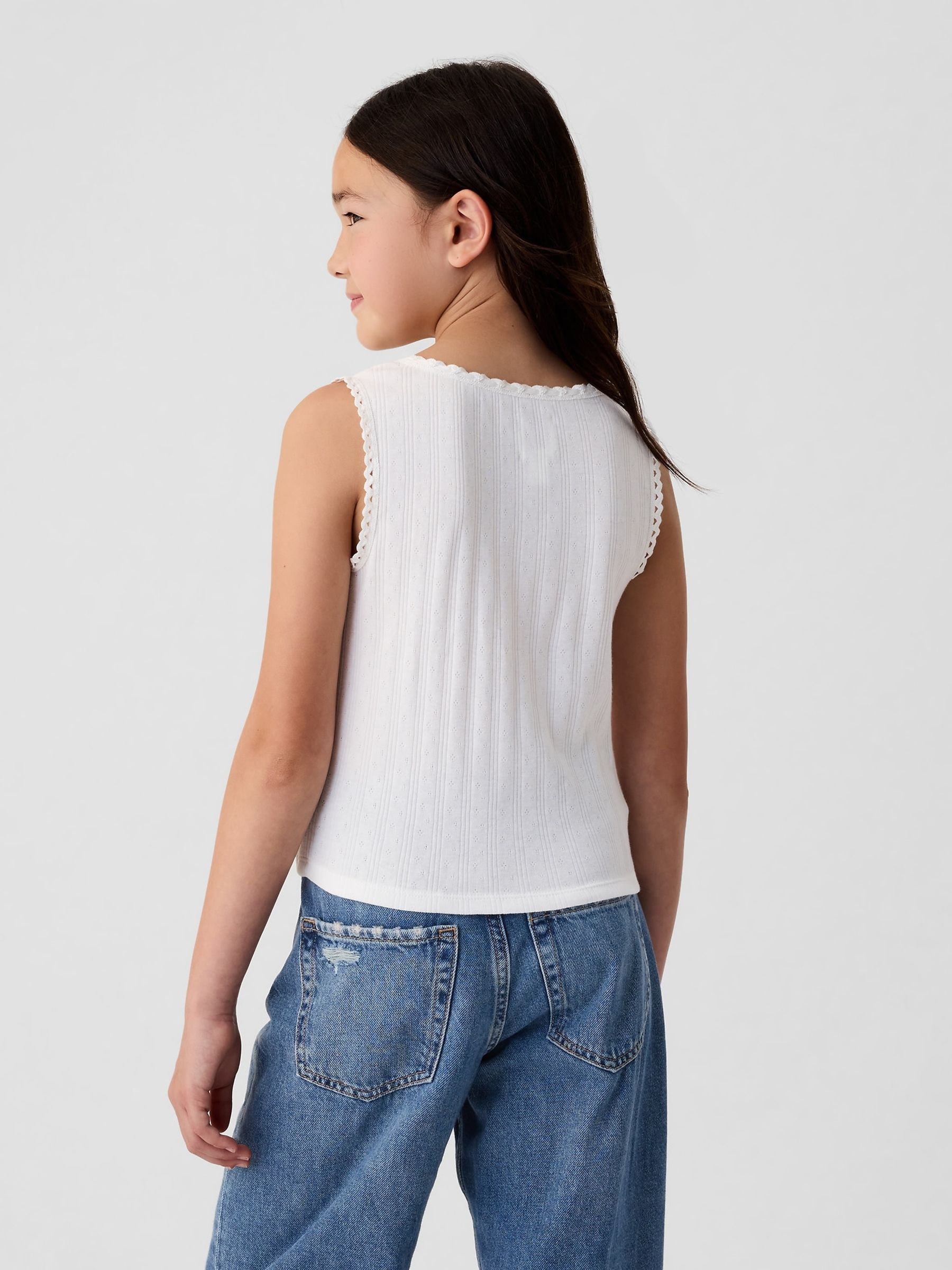 White DÔEN Pointelle Sleeveless Vest (Kids) - Image 2 of 4