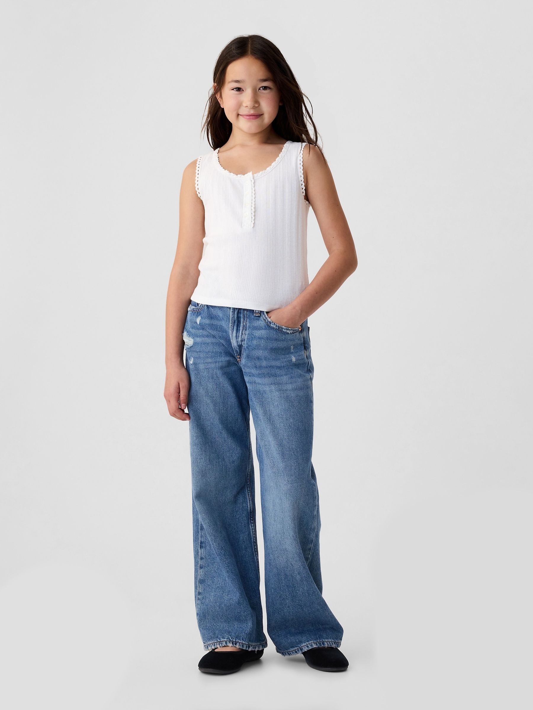 White DÔEN Pointelle Sleeveless Vest (Kids) - Image 3 of 4