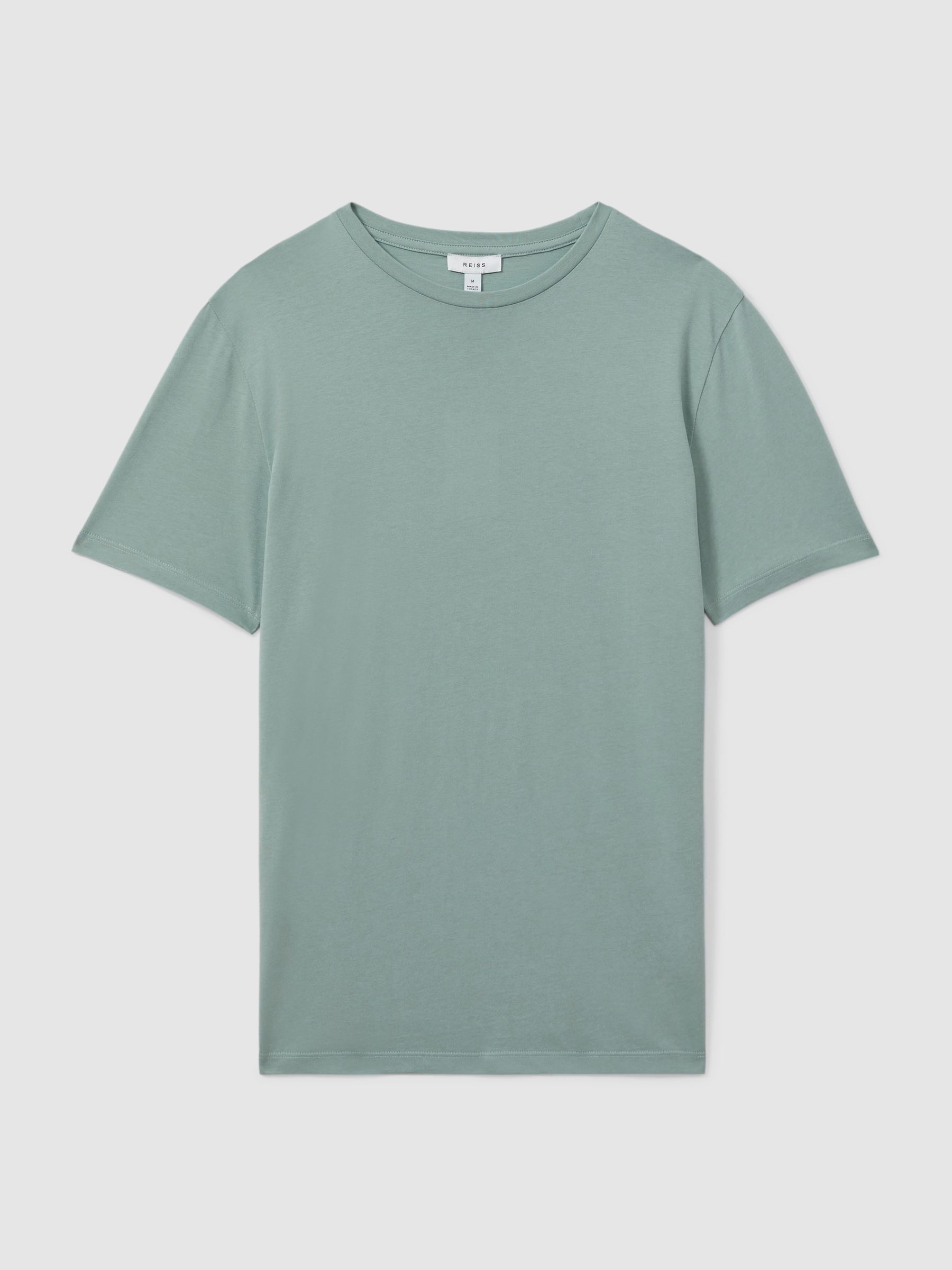 Cotton Crew Neck T-Shirt in Aqua Blue - Image 2 of 6 Cotton Crew Neck T-Shirt in Aqua Blue - Image 2 of 6
