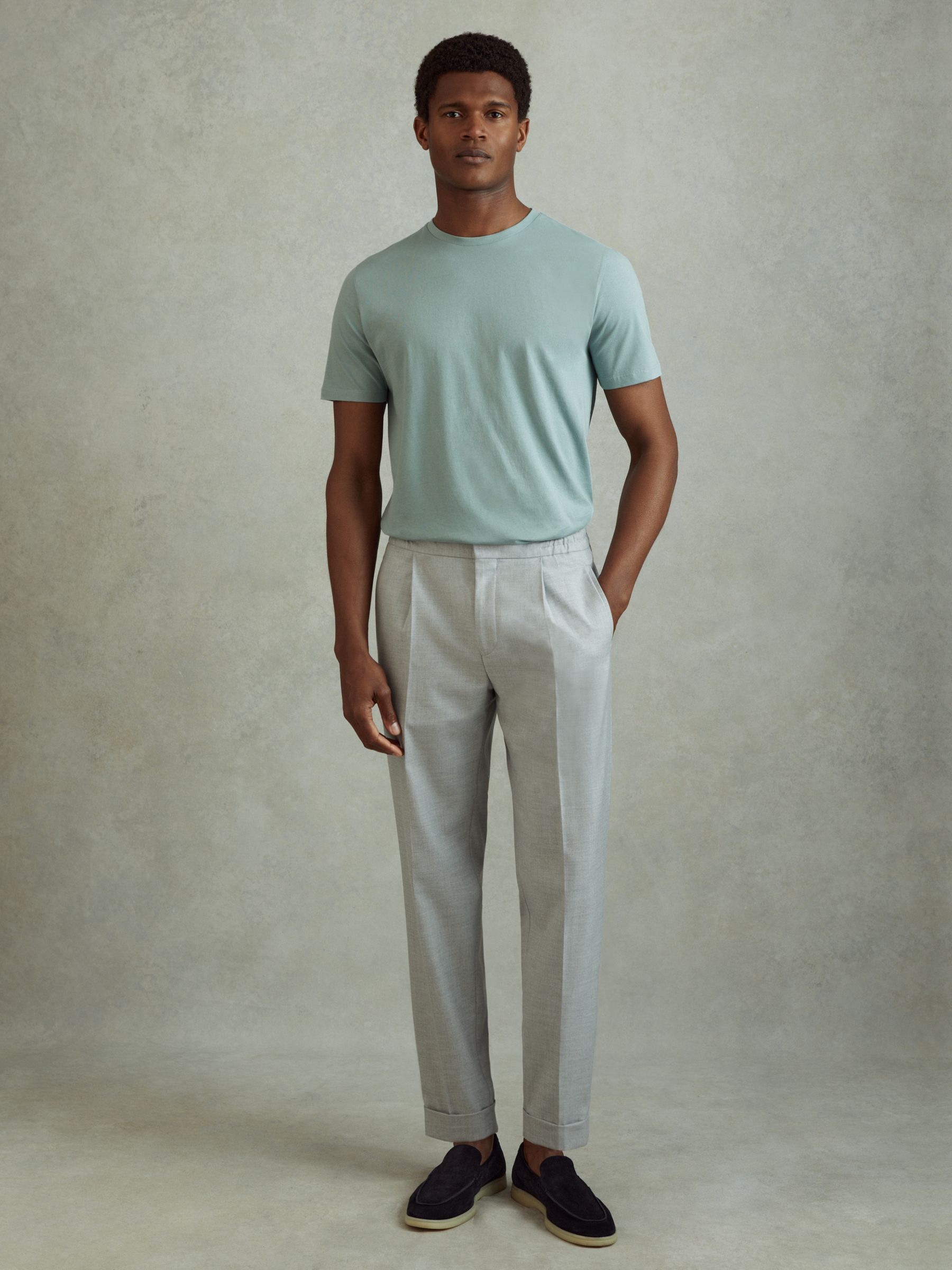 Cotton Crew Neck T-Shirt in Aqua Blue - Image 3 of 6