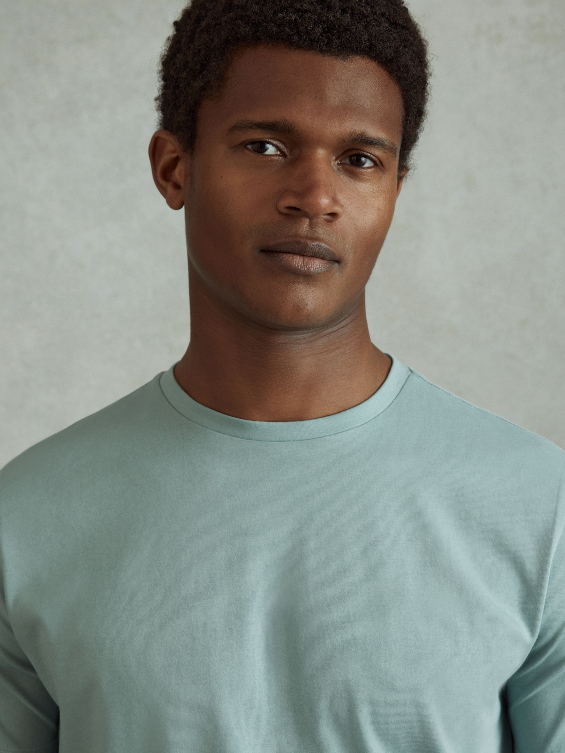 Cotton Crew Neck T-Shirt in Aqua Blue - Image 4 of 6