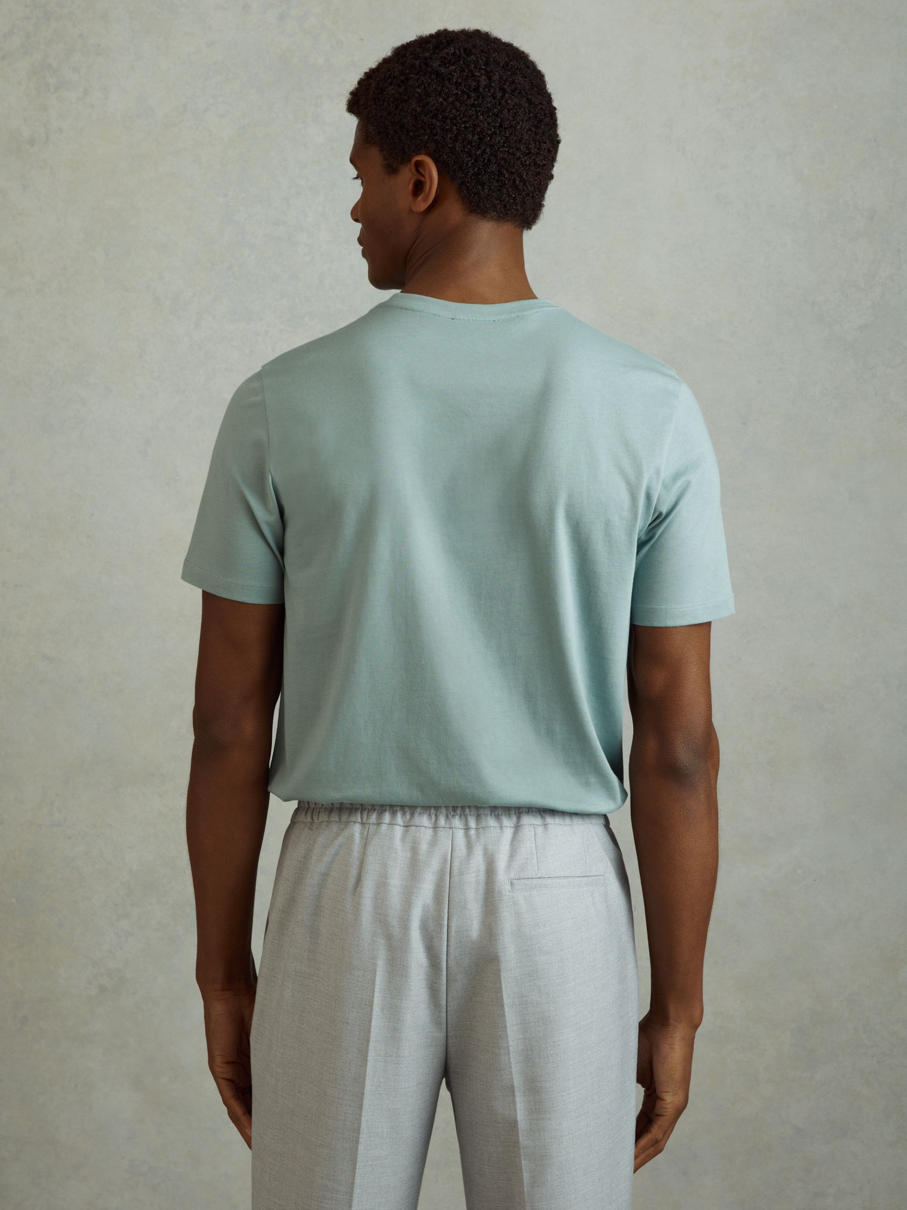 Cotton Crew Neck T-Shirt in Aqua Blue - Image 5 of 6