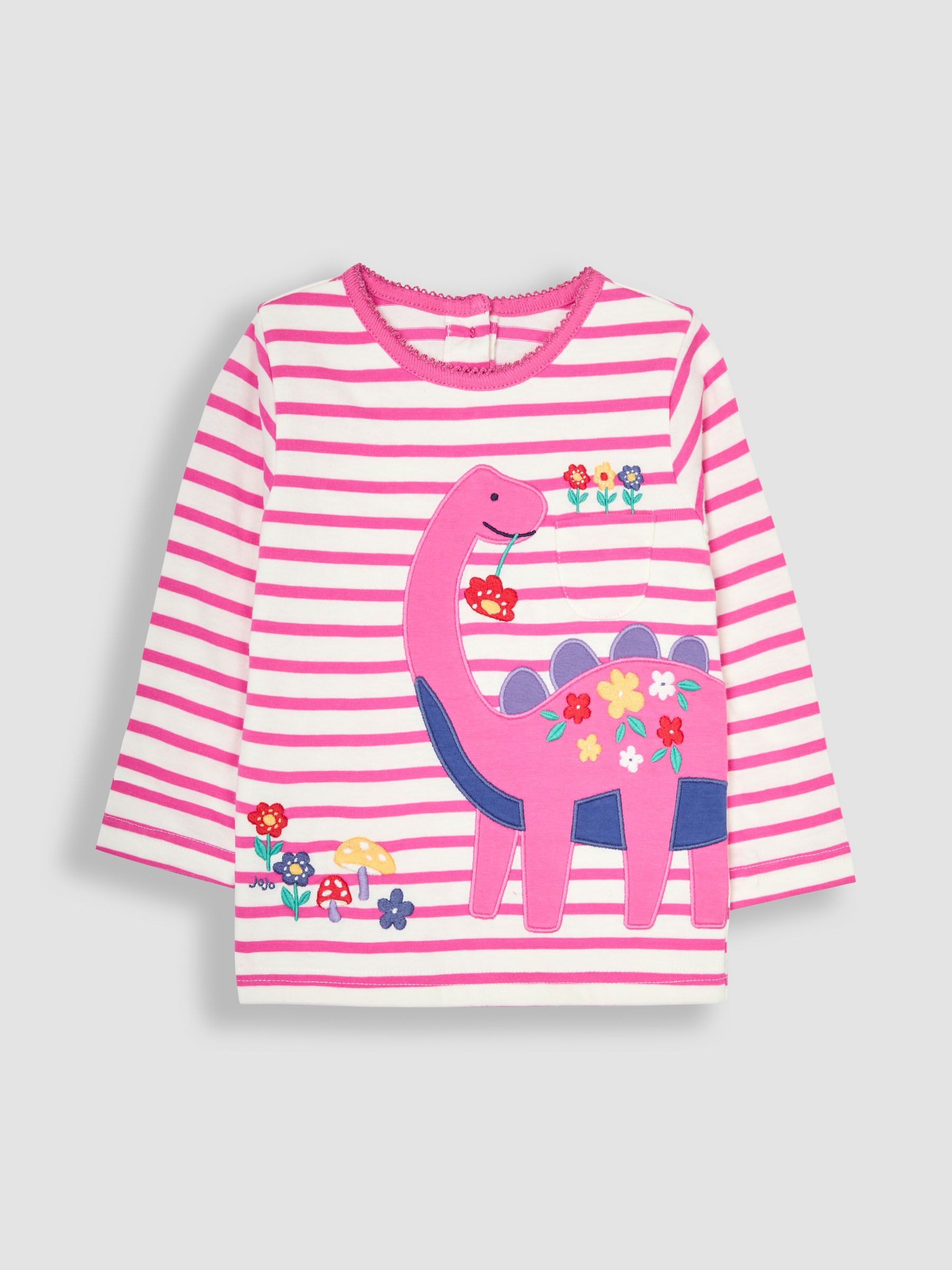 Fuchsia Pink Dino Long Sleeve Stripe Appliqué Top - Image 1 of 3