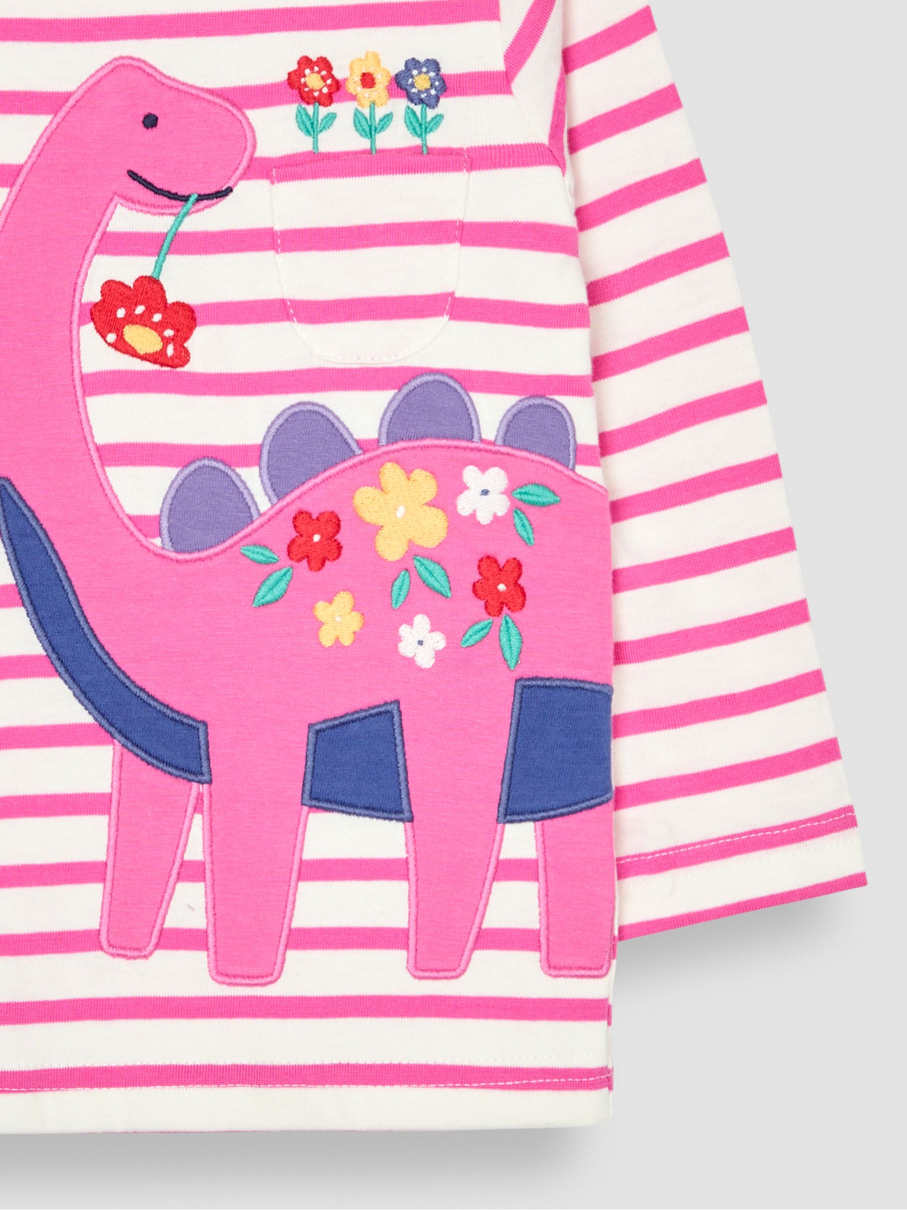 Fuchsia Pink Dino Long Sleeve Stripe Appliqué Top - Image 3 of 3
