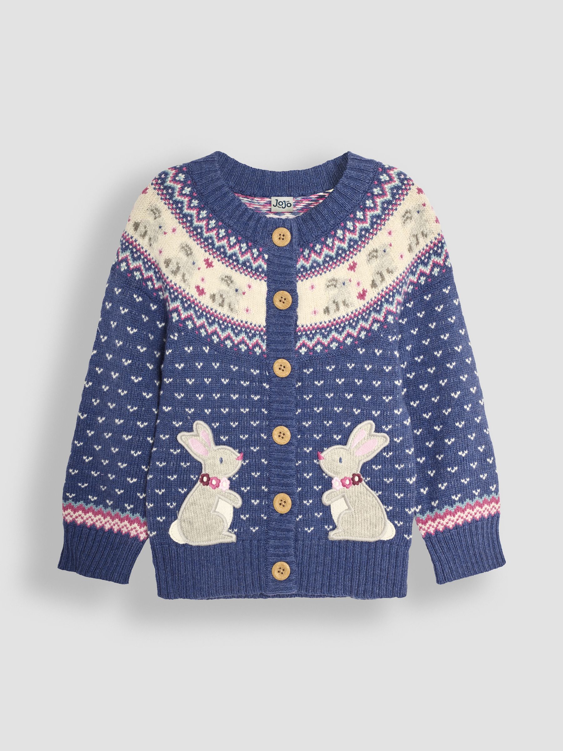 Blue Bunny Knit Fairisle Pattern Cardigan - Image 1 of 3