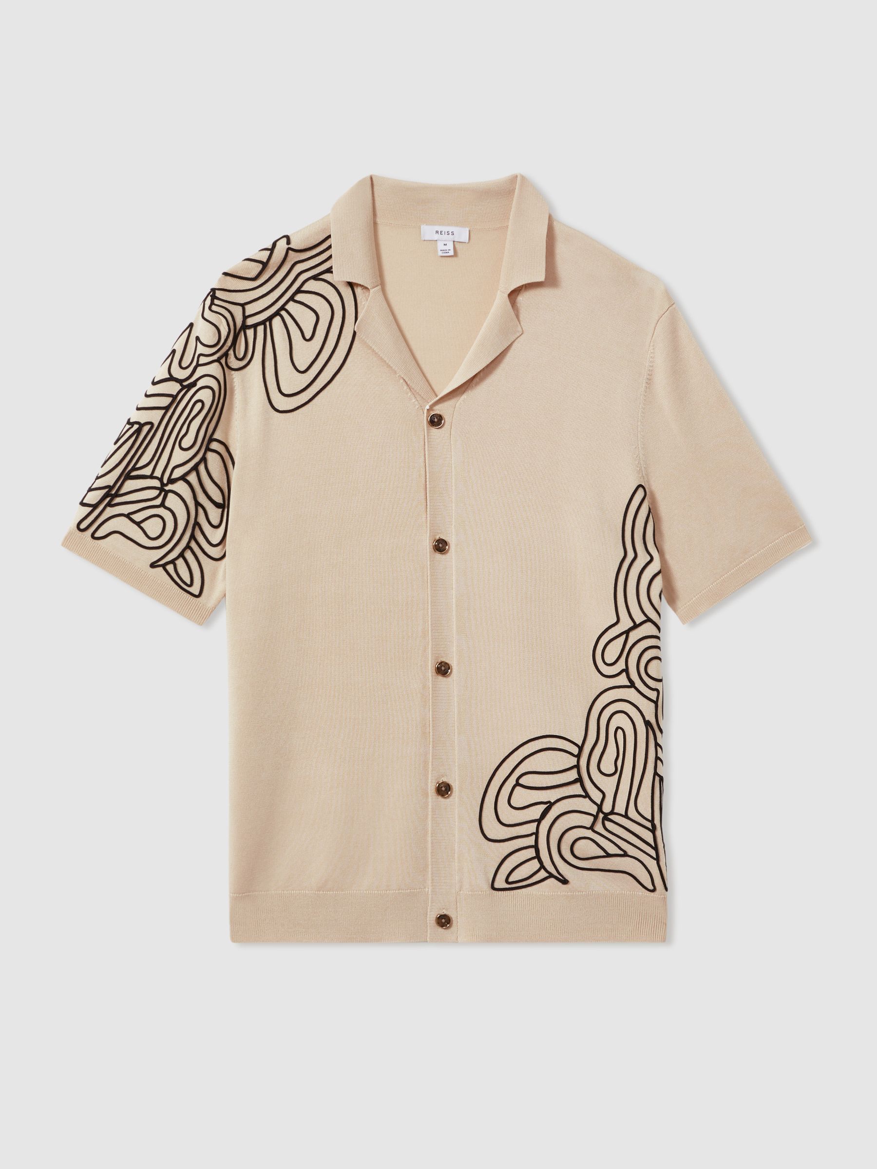 Jersey Embroidered Cuban Collar Shirt in Cream - Image 2 of 6