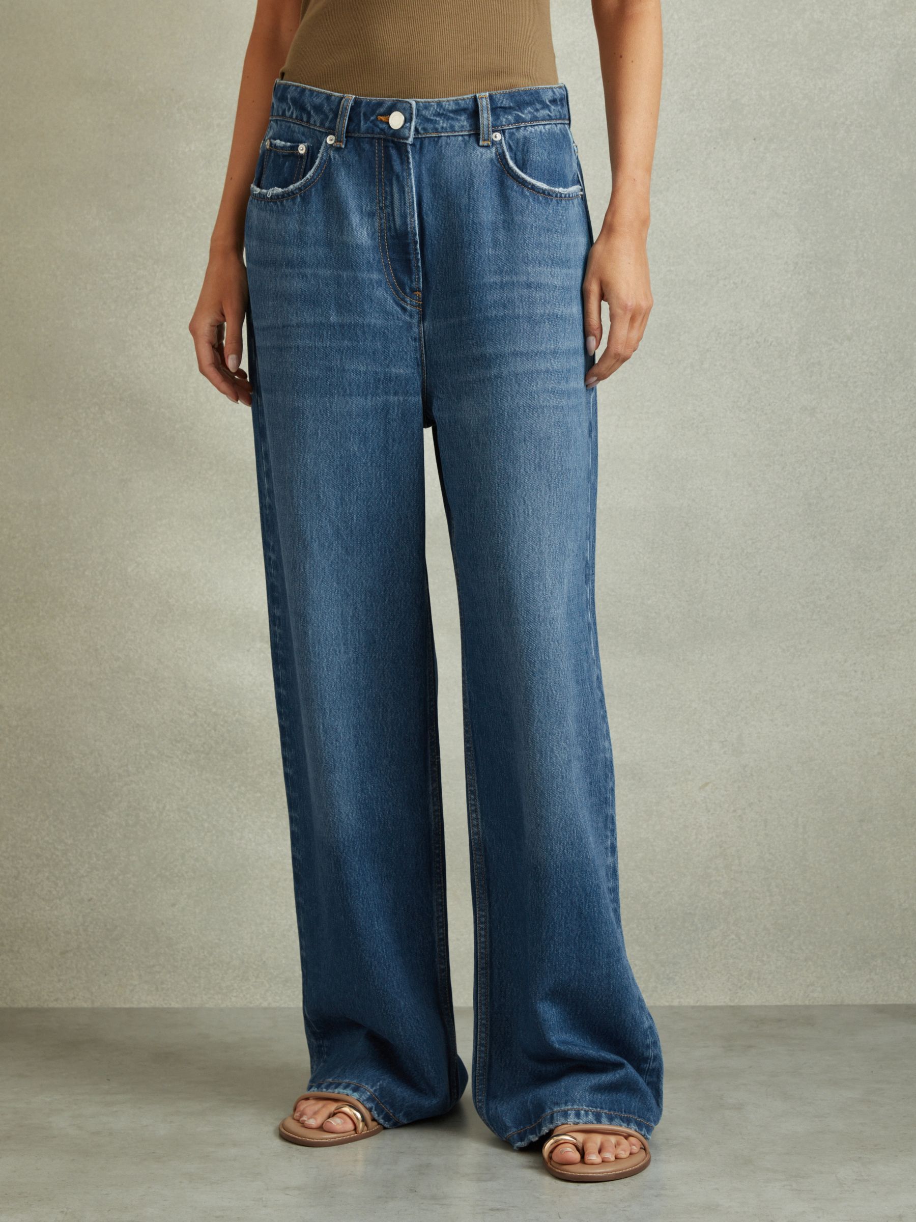 Petite Lightweight Viscose Blend Relaxed Jeans in Mid Blue - Image 1 of 7