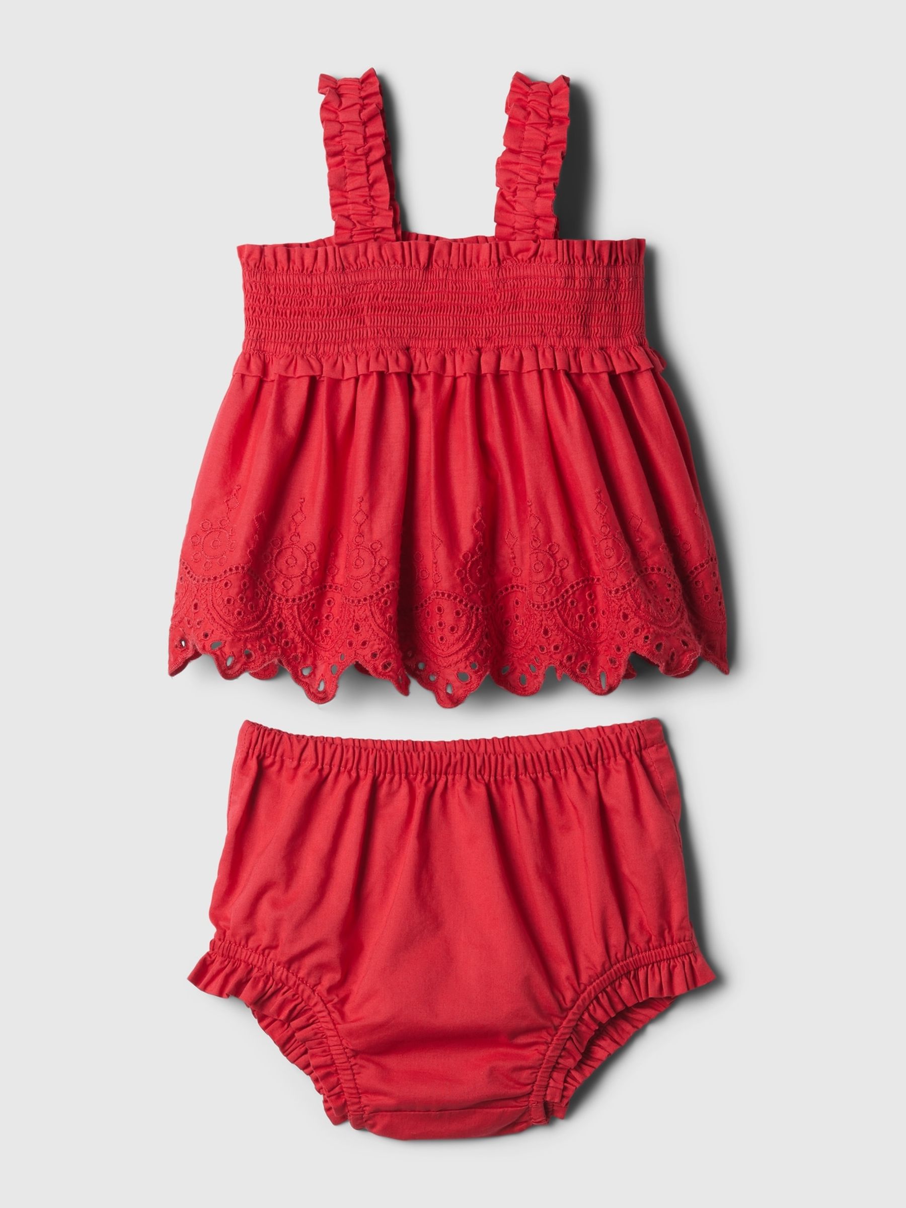 Red Cotton Eyelet Top and Shorts Baby Set (Newborn-24mths) - Image 1 of 1 Red Cotton Eyelet Top and Shorts Baby Set (Newborn-24mths) - Image 1 of 1
