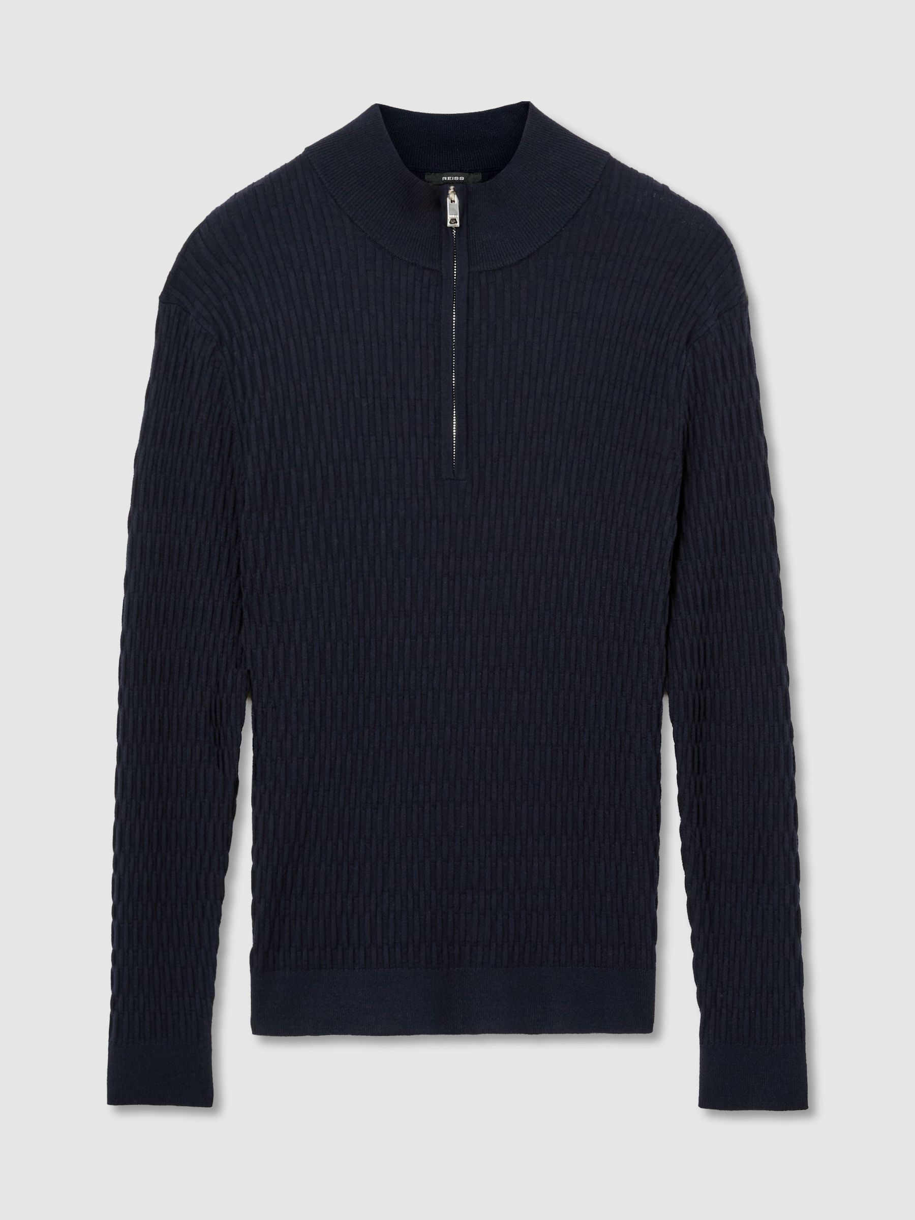 Textured-Knit Half-Zip Jumper in Navy - Image 2 of 7