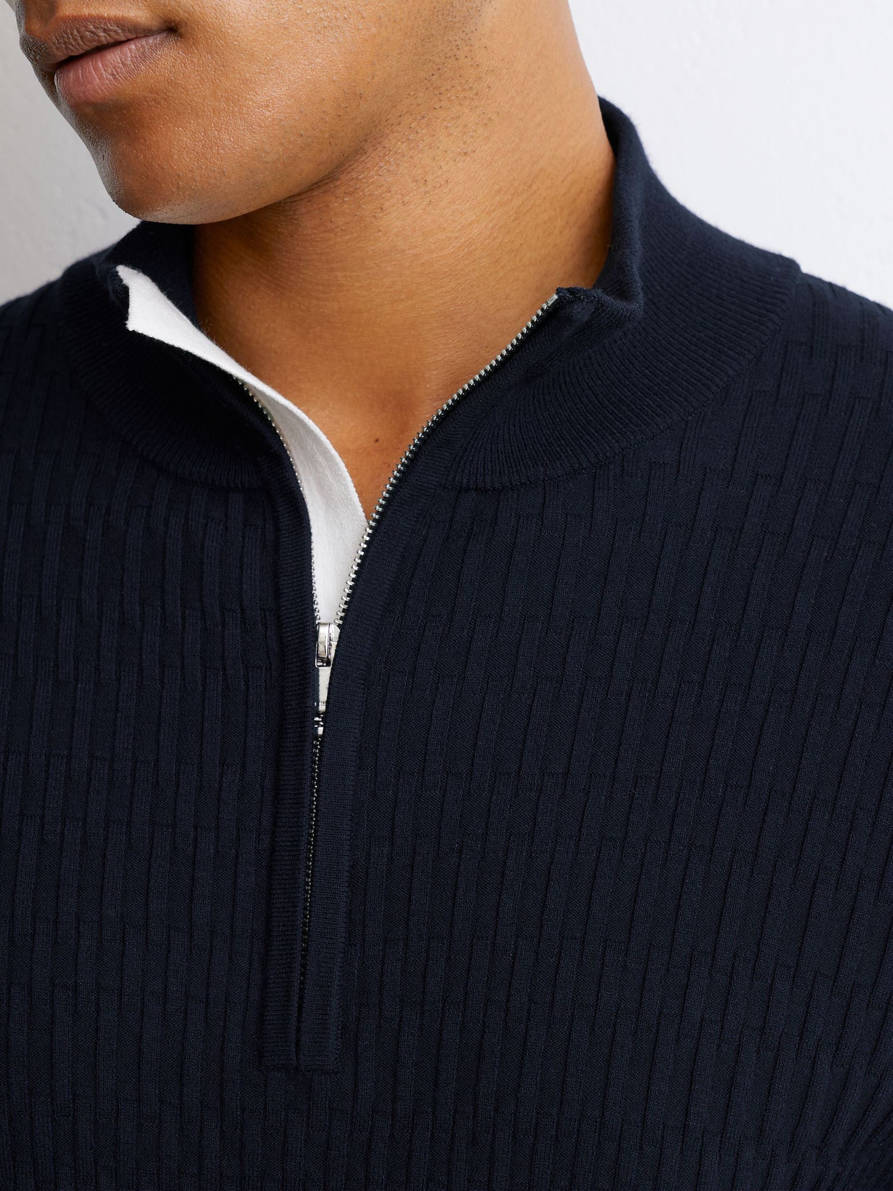 Textured-Knit Half-Zip Jumper in Navy - Image 4 of 7