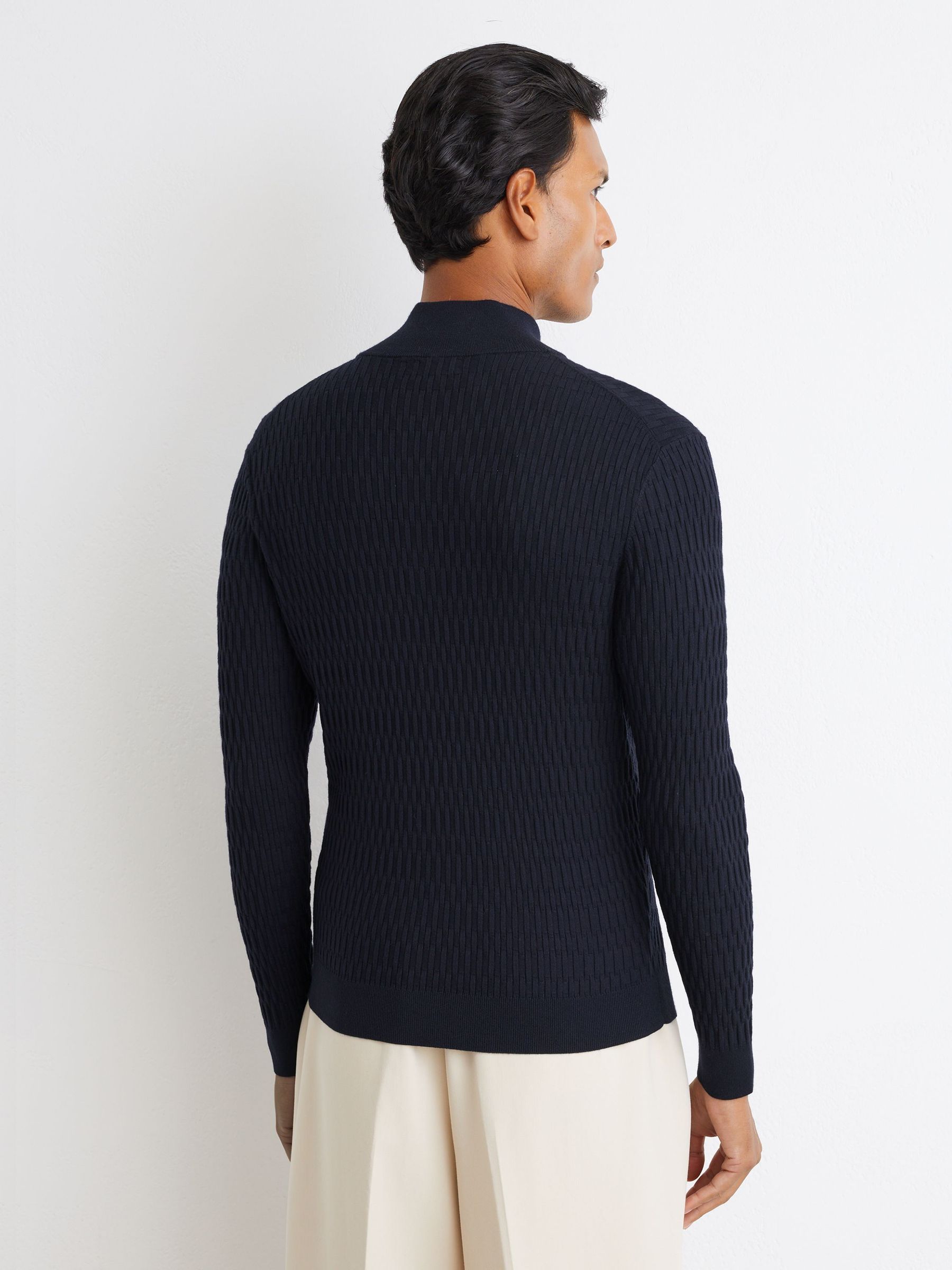 Textured-Knit Half-Zip Jumper in Navy - Image 6 of 7