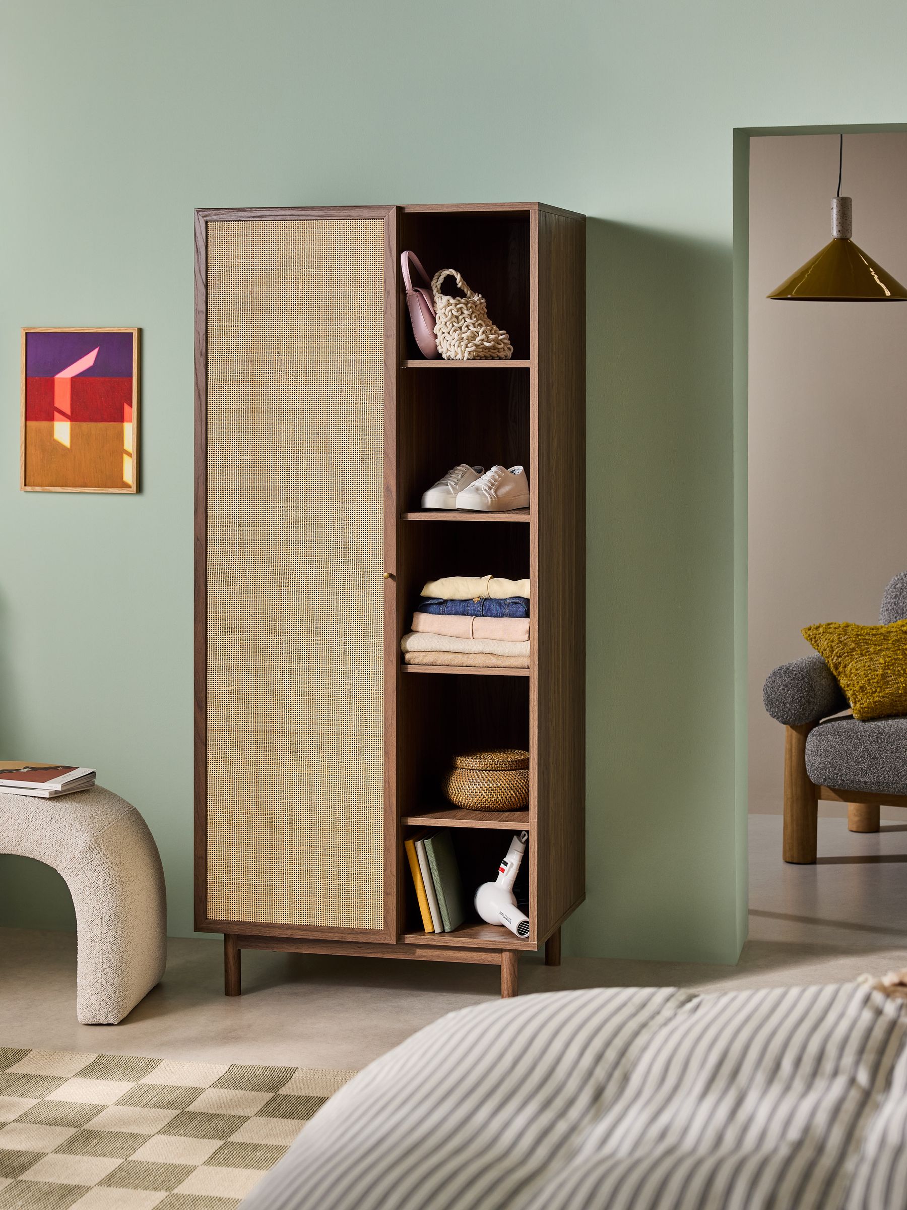 Pavia Rattan Double Wardrobe in Dark Oak Effect - Image 1 of 6