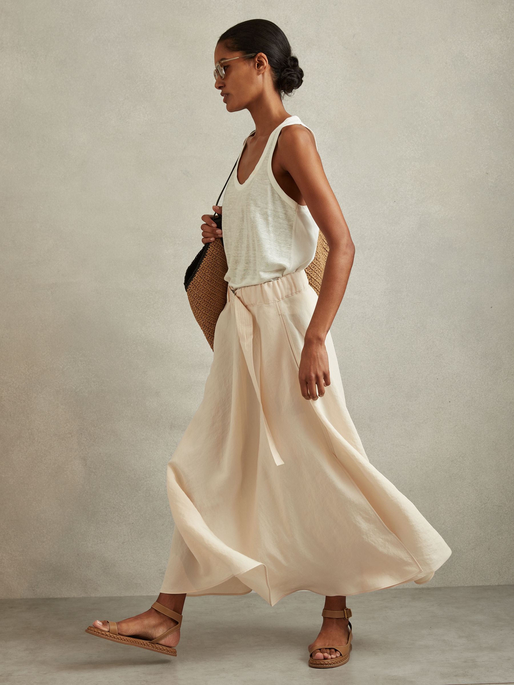 Belted Parachute Midi Skirt in Cream - Image 1 of 6
