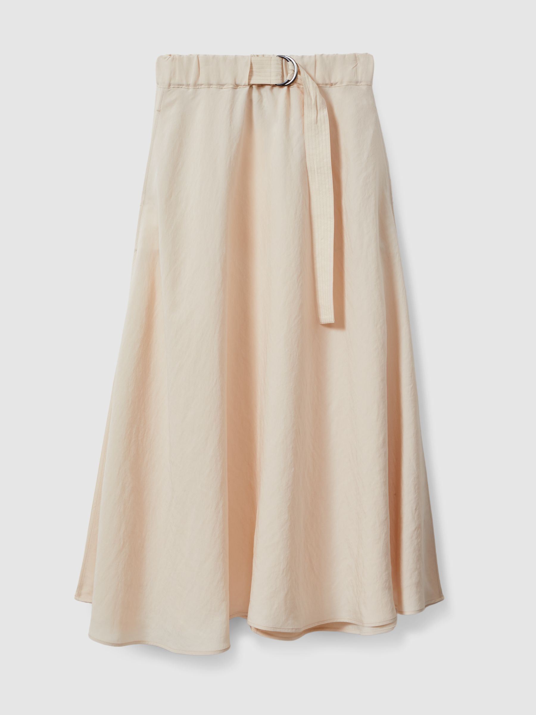 Belted Parachute Midi Skirt in Cream - Image 2 of 6