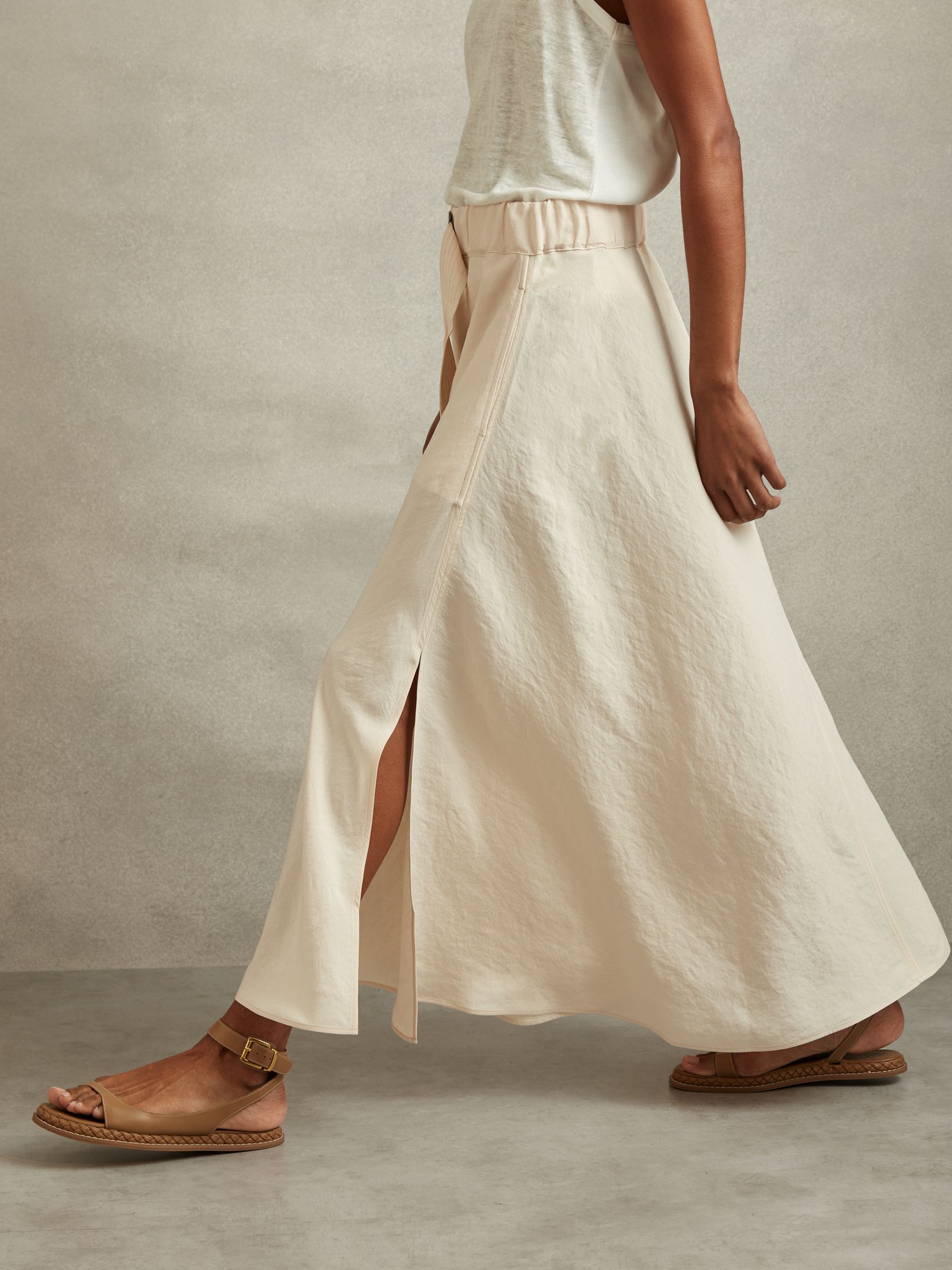 Belted Parachute Midi Skirt in Cream - Image 3 of 6