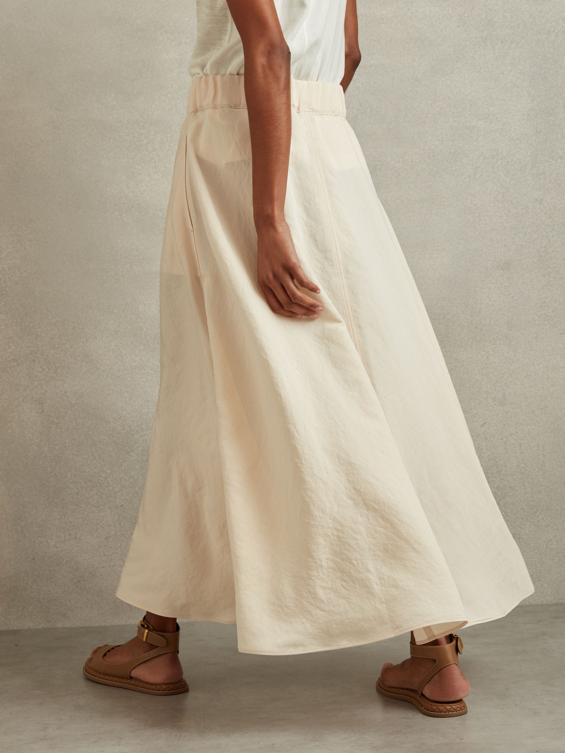 Belted Parachute Midi Skirt in Cream - Image 5 of 6
