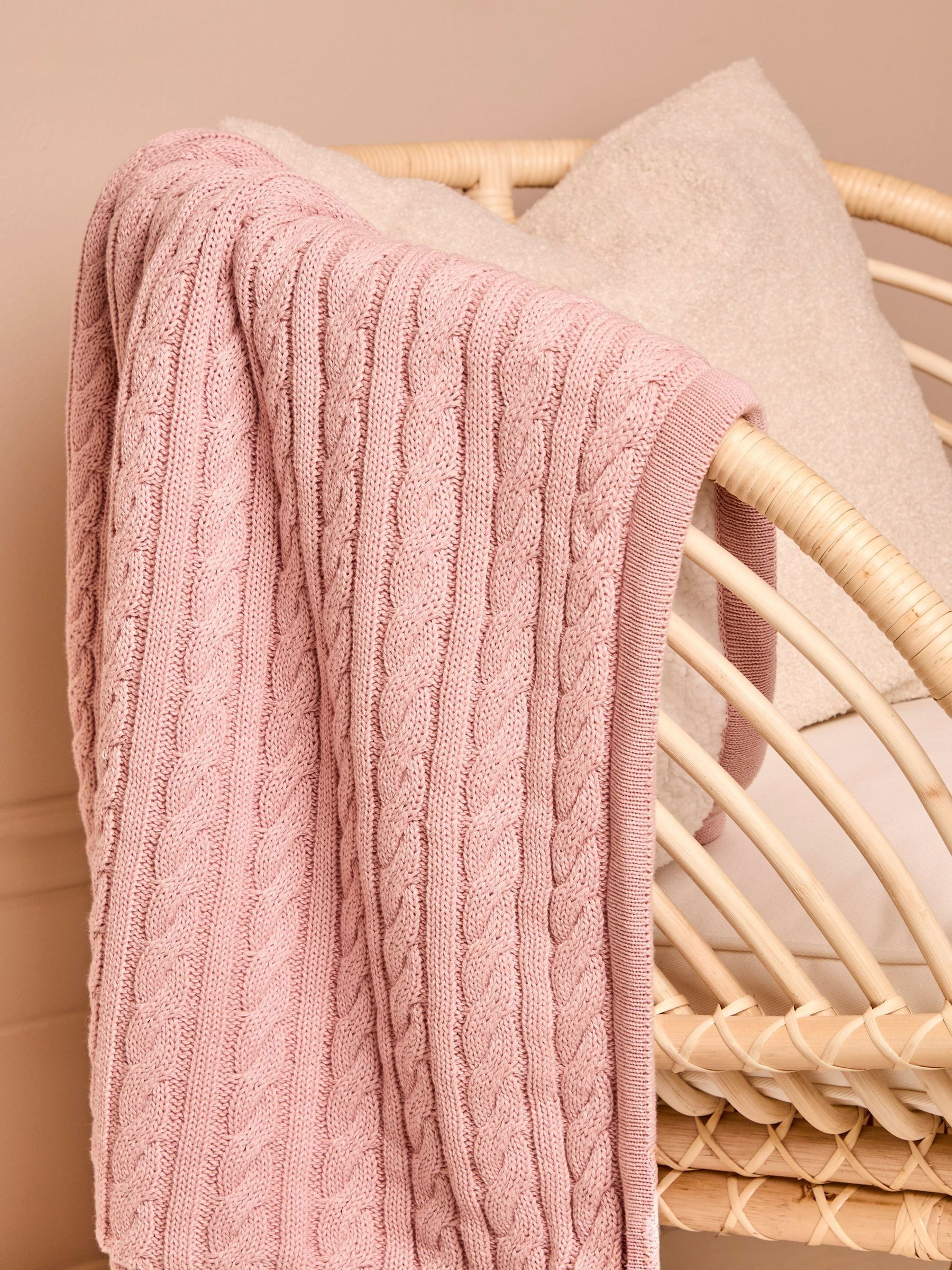 Soft Pink Cable Knit Sherpa Fleece Blanket - Image 1 of 6