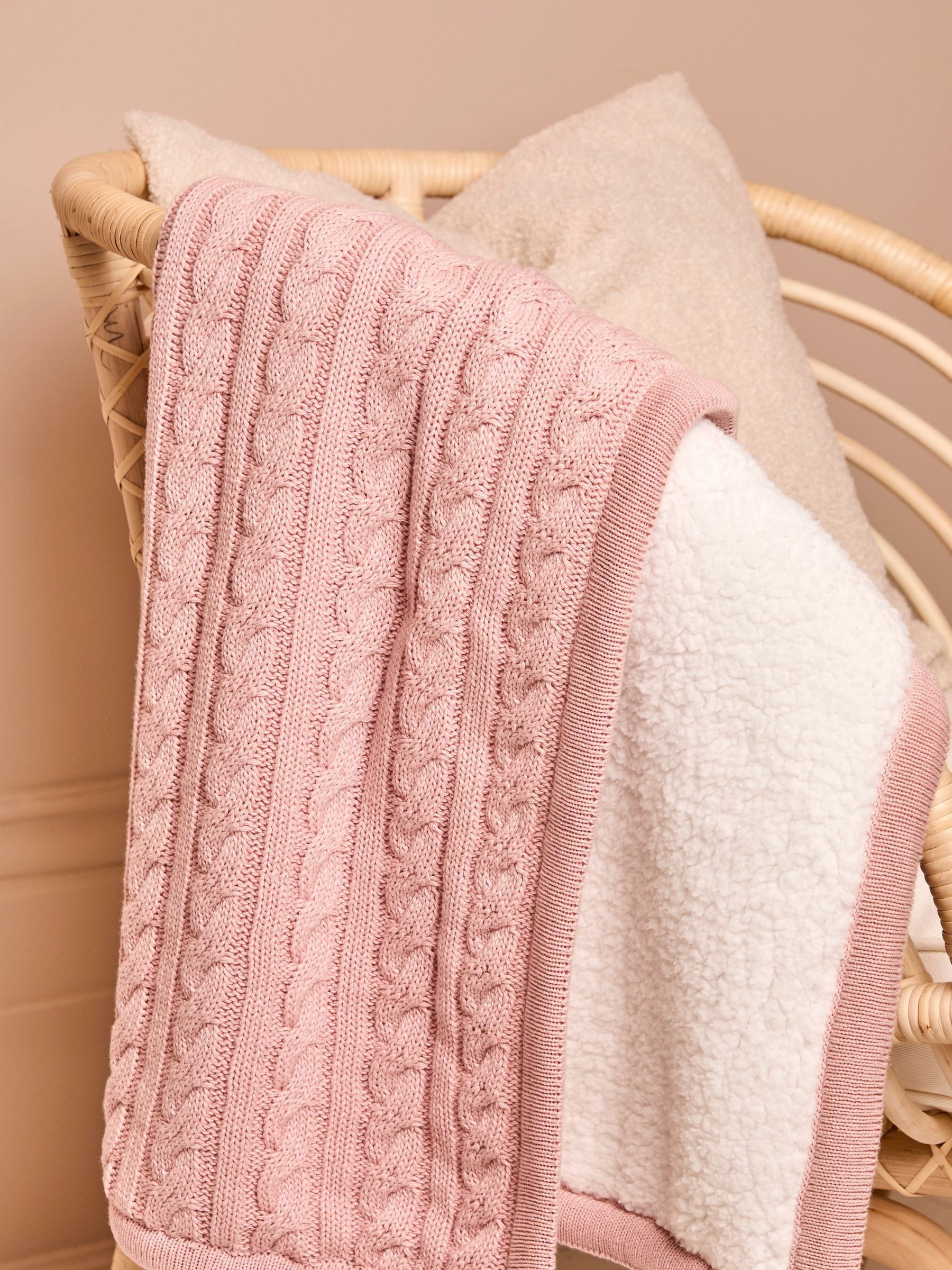 Soft Pink Cable Knit Sherpa Fleece Blanket - Image 2 of 6