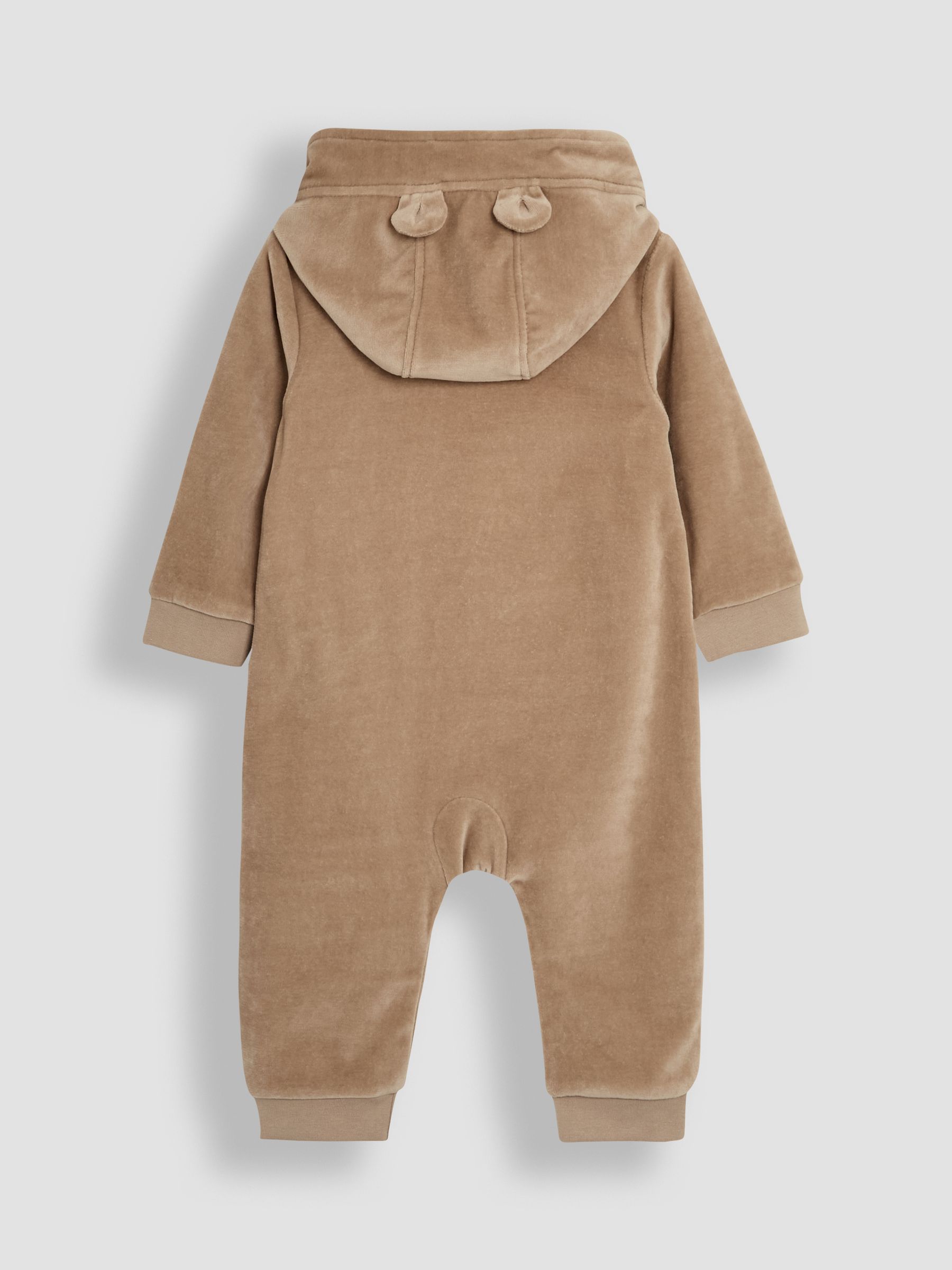 Mocha Brown Bear Appliqué Zip Up Hooded Romper - Image 2 of 3