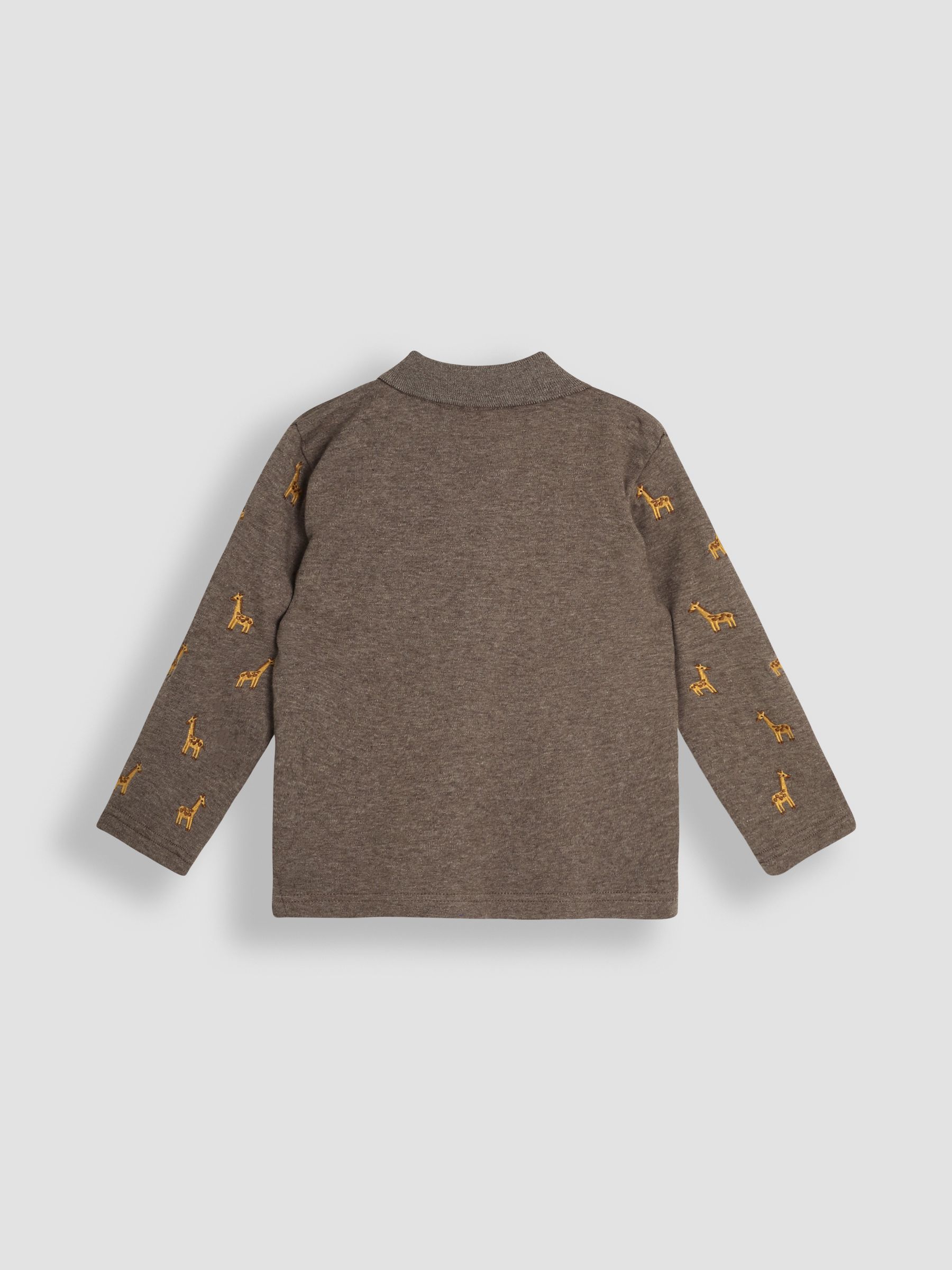 Mocha Brown Giraffe Long Sleeve Embroidered Polo Shirt - Image 2 of 3