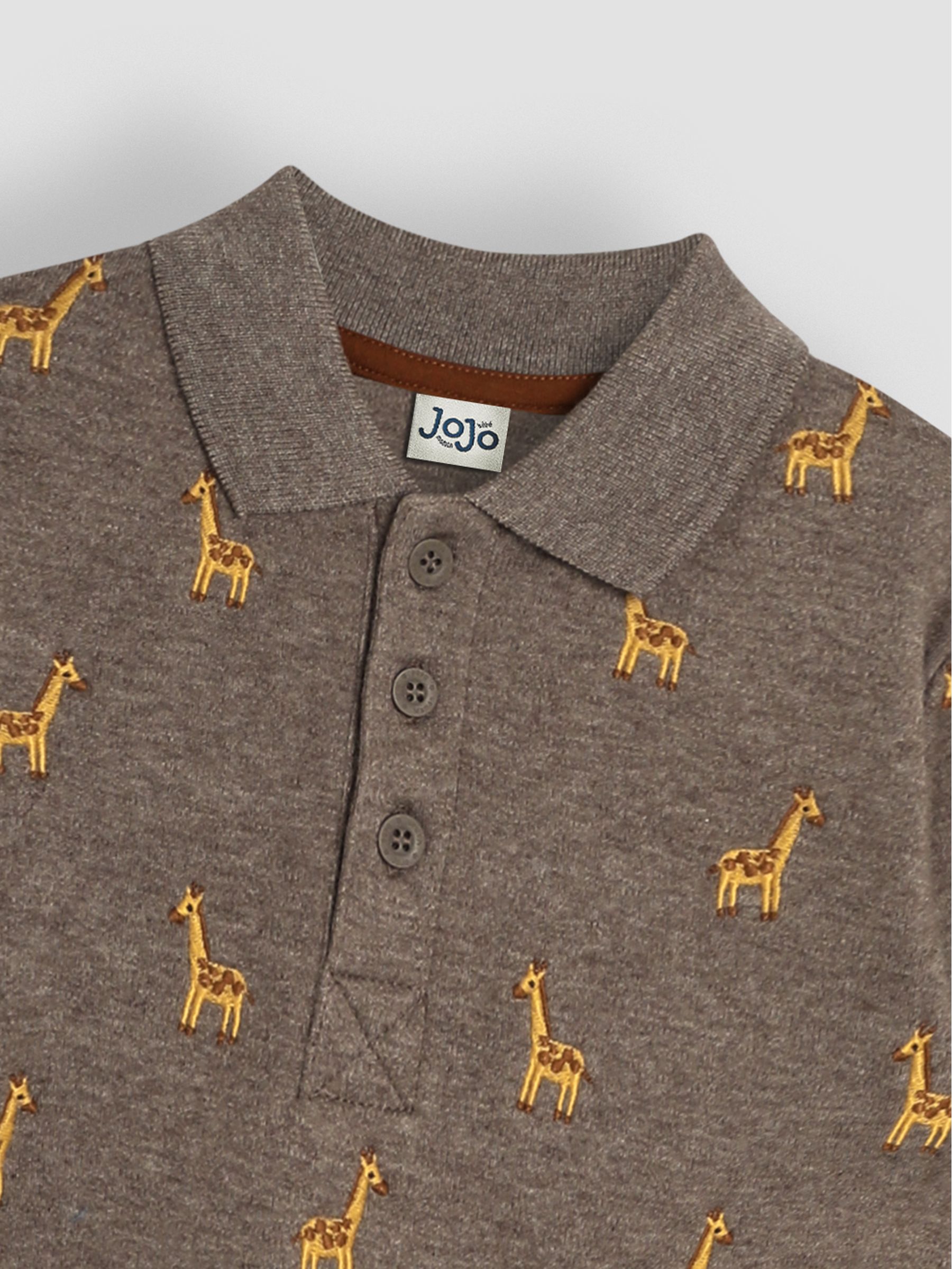 Mocha Brown Giraffe Long Sleeve Embroidered Polo Shirt - Image 3 of 3