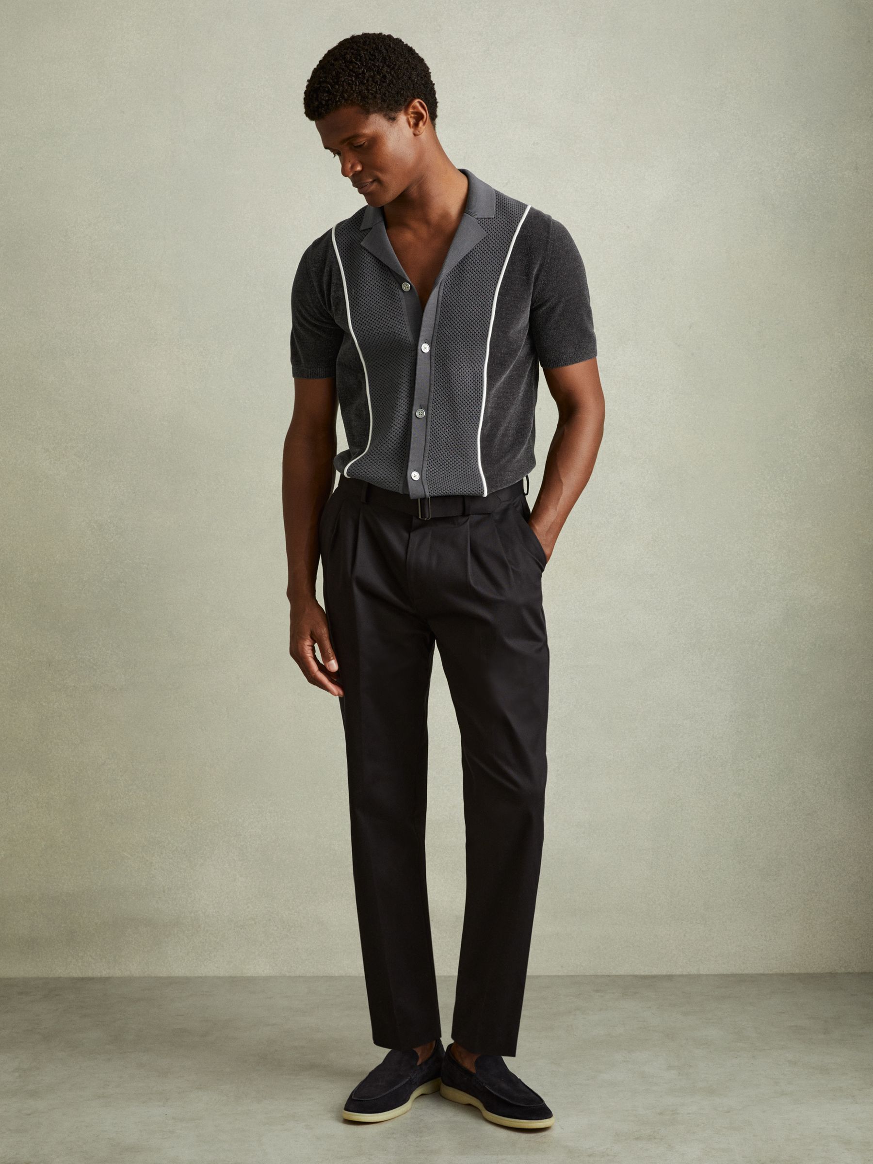 Hybrid Velour Cuban Collar Shirt in Steel Blue - Image 3 of 6