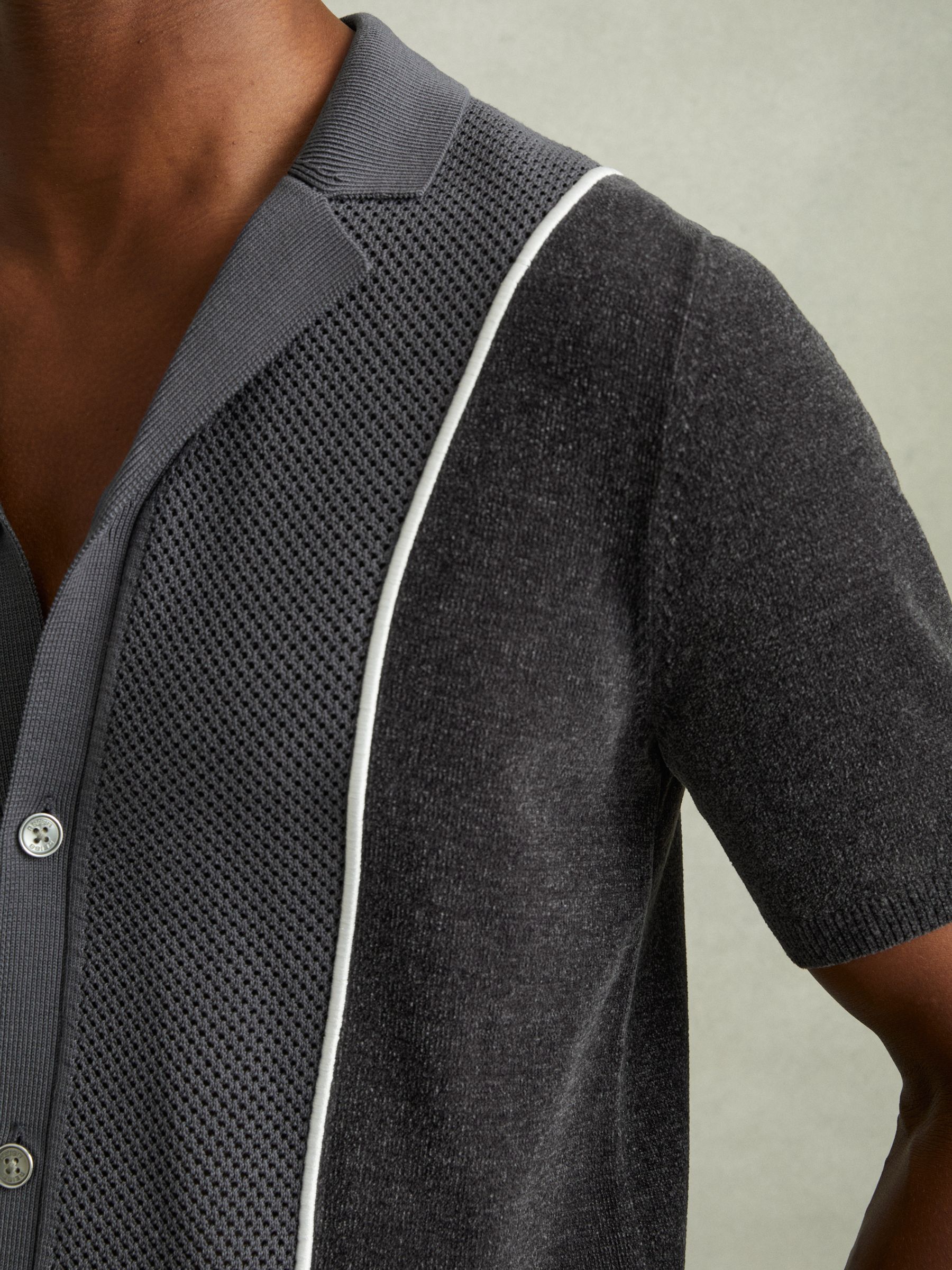 Hybrid Velour Cuban Collar Shirt in Steel Blue - Image 4 of 6