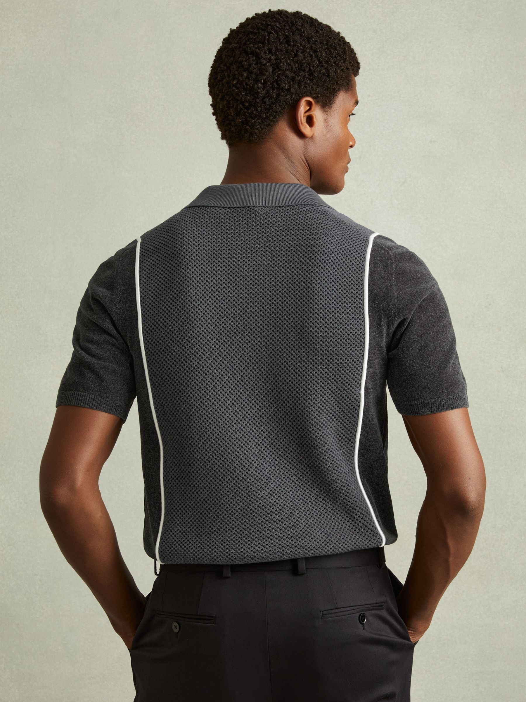 Hybrid Velour Cuban Collar Shirt in Steel Blue - Image 5 of 6