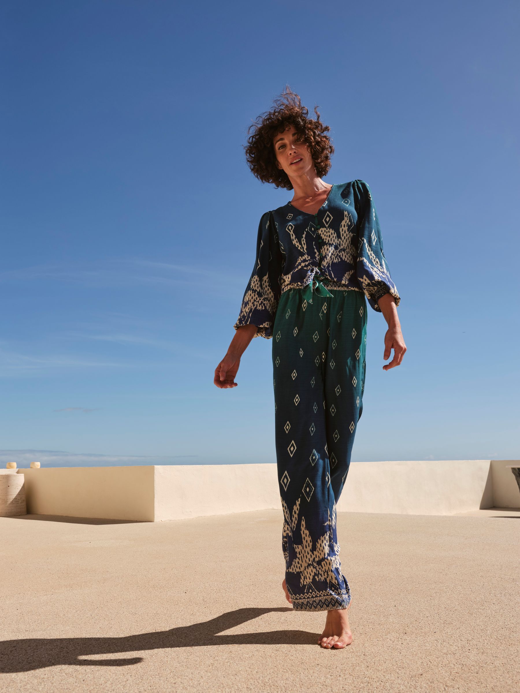 Harper Blue Ombre Leaves Wide Leg Trousers - Image 1 of 8