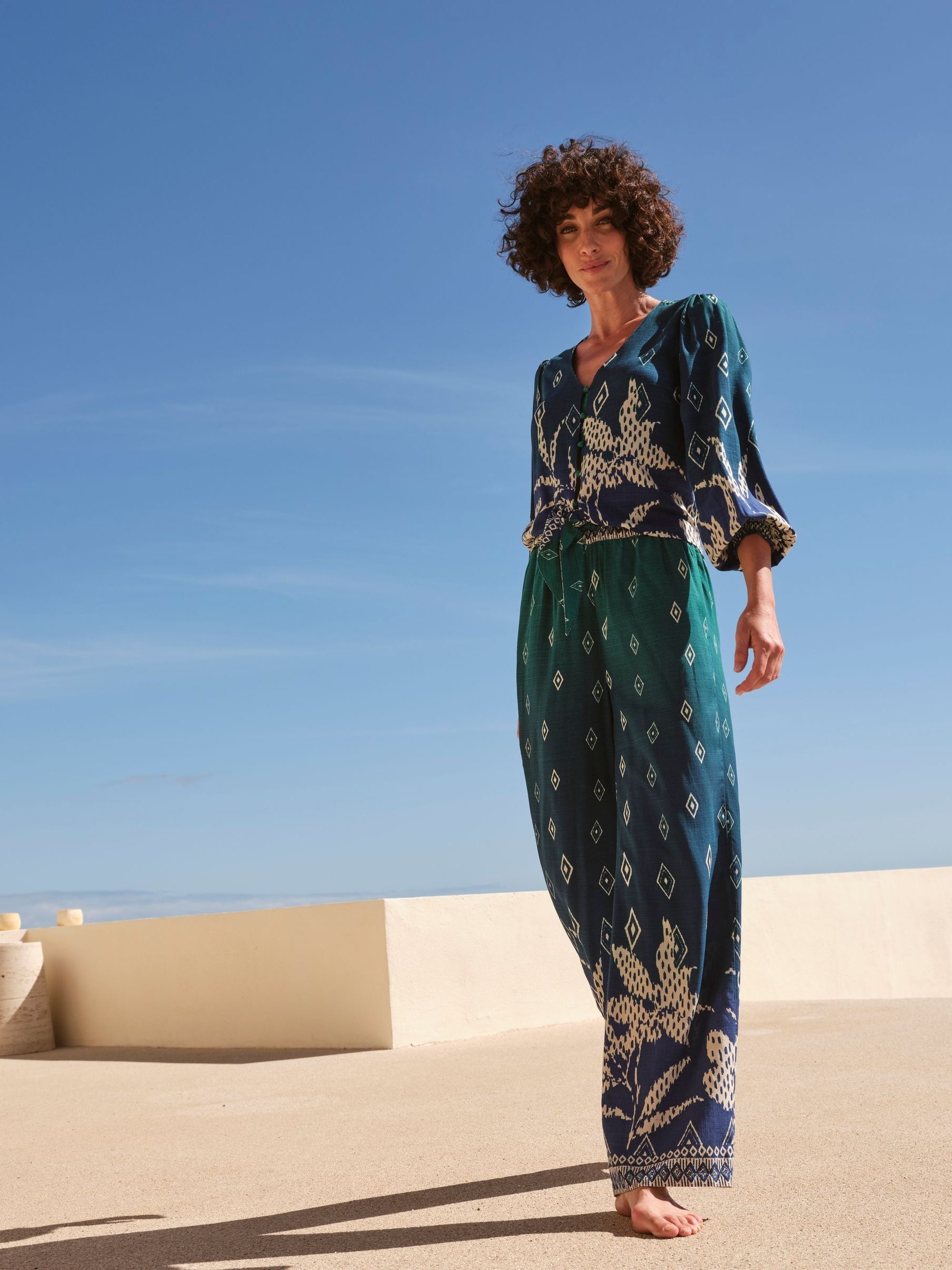 Harper Blue Ombre Leaves Wide Leg Trousers - Image 2 of 8