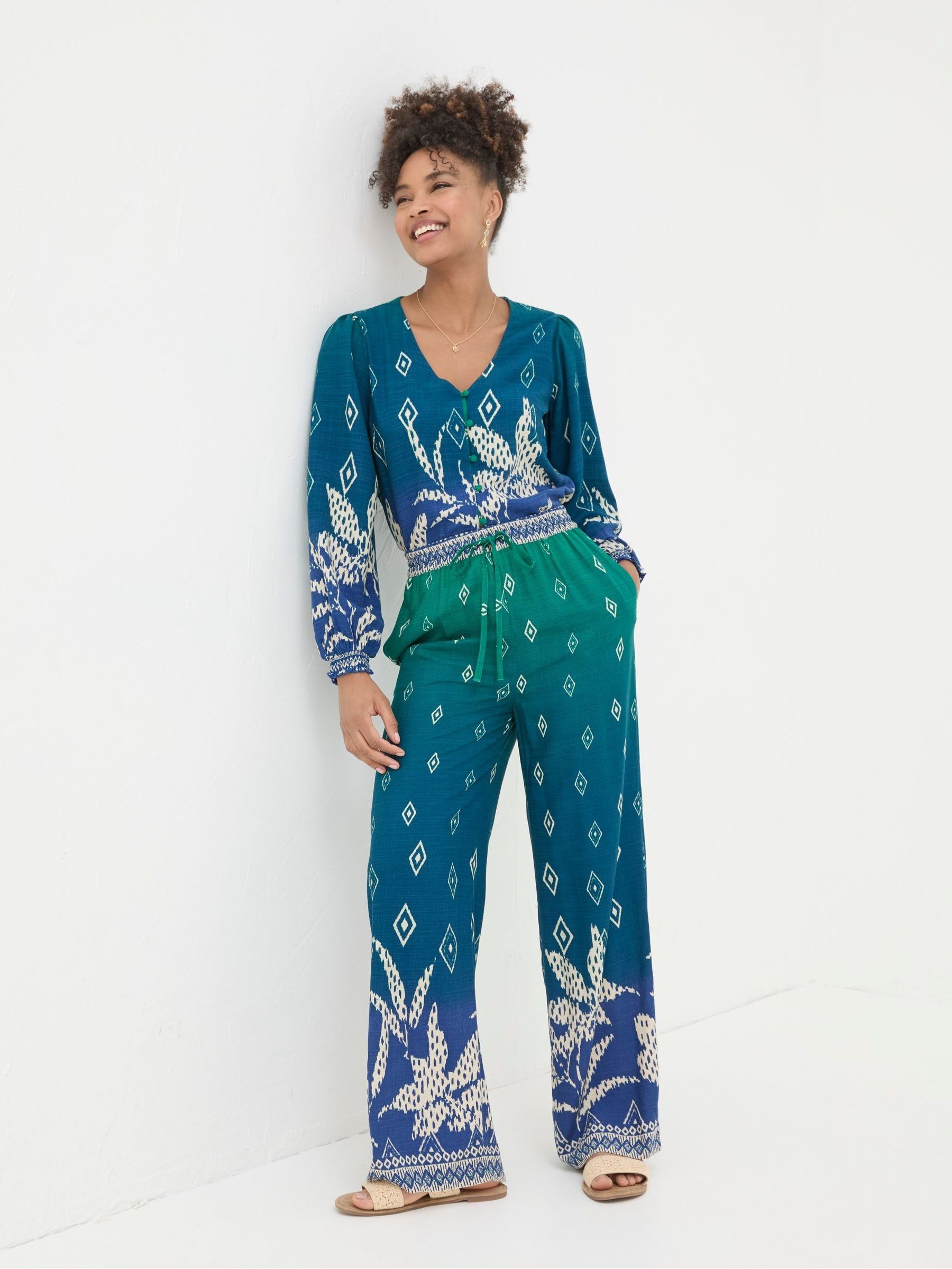 Harper Blue Ombre Leaves Wide Leg Trousers - Image 4 of 8