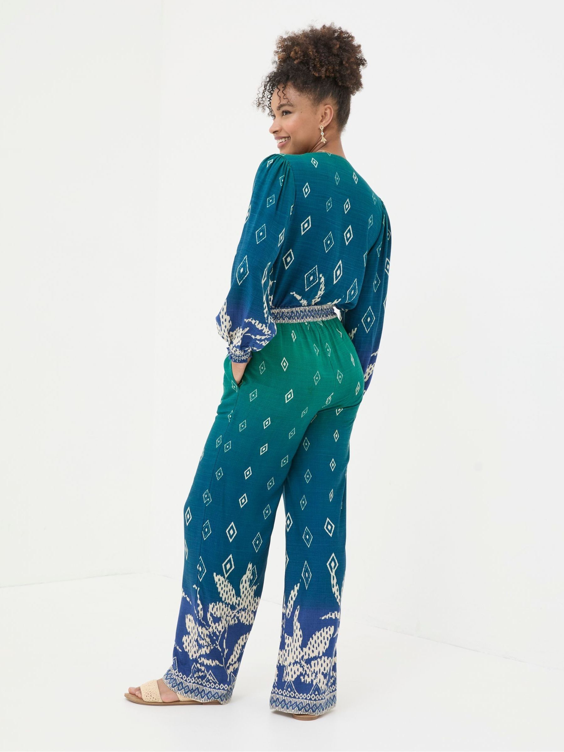 Harper Blue Ombre Leaves Wide Leg Trousers - Image 5 of 8