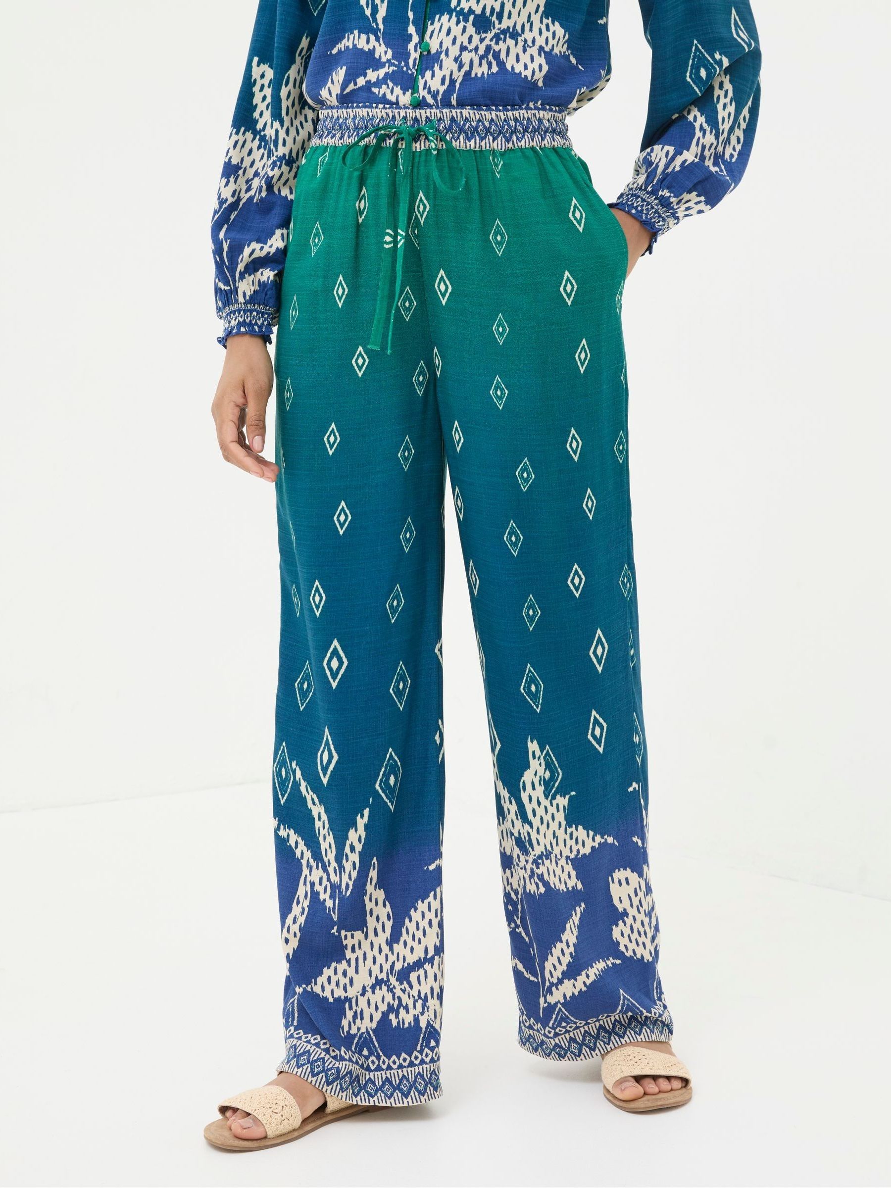 Harper Blue Ombre Leaves Wide Leg Trousers - Image 6 of 8