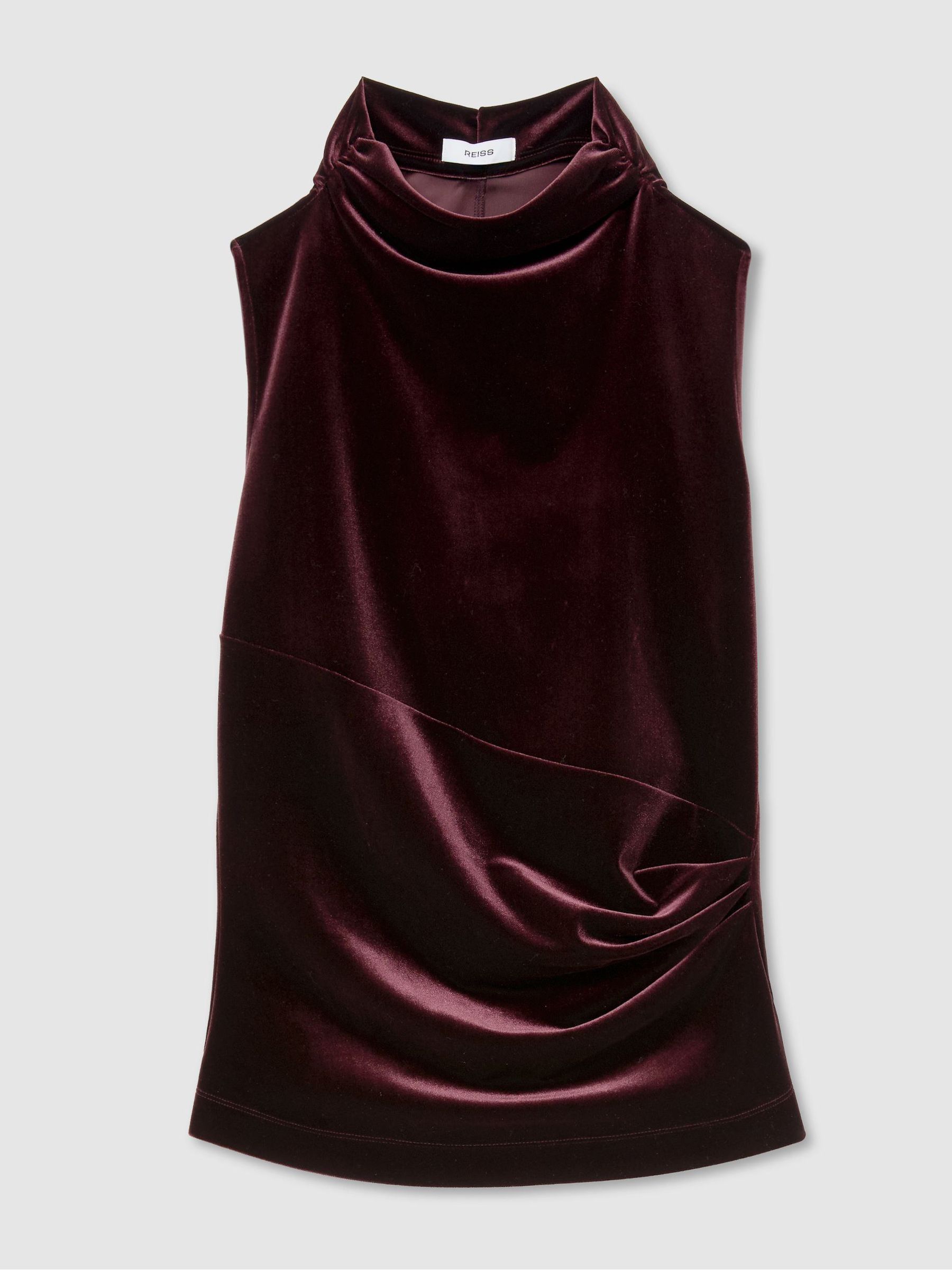 Velvet High-Neck Sleeveless Top in Burgundy - Image 2 of 5 Velvet High-Neck Sleeveless Top in Burgundy - Image 2 of 5