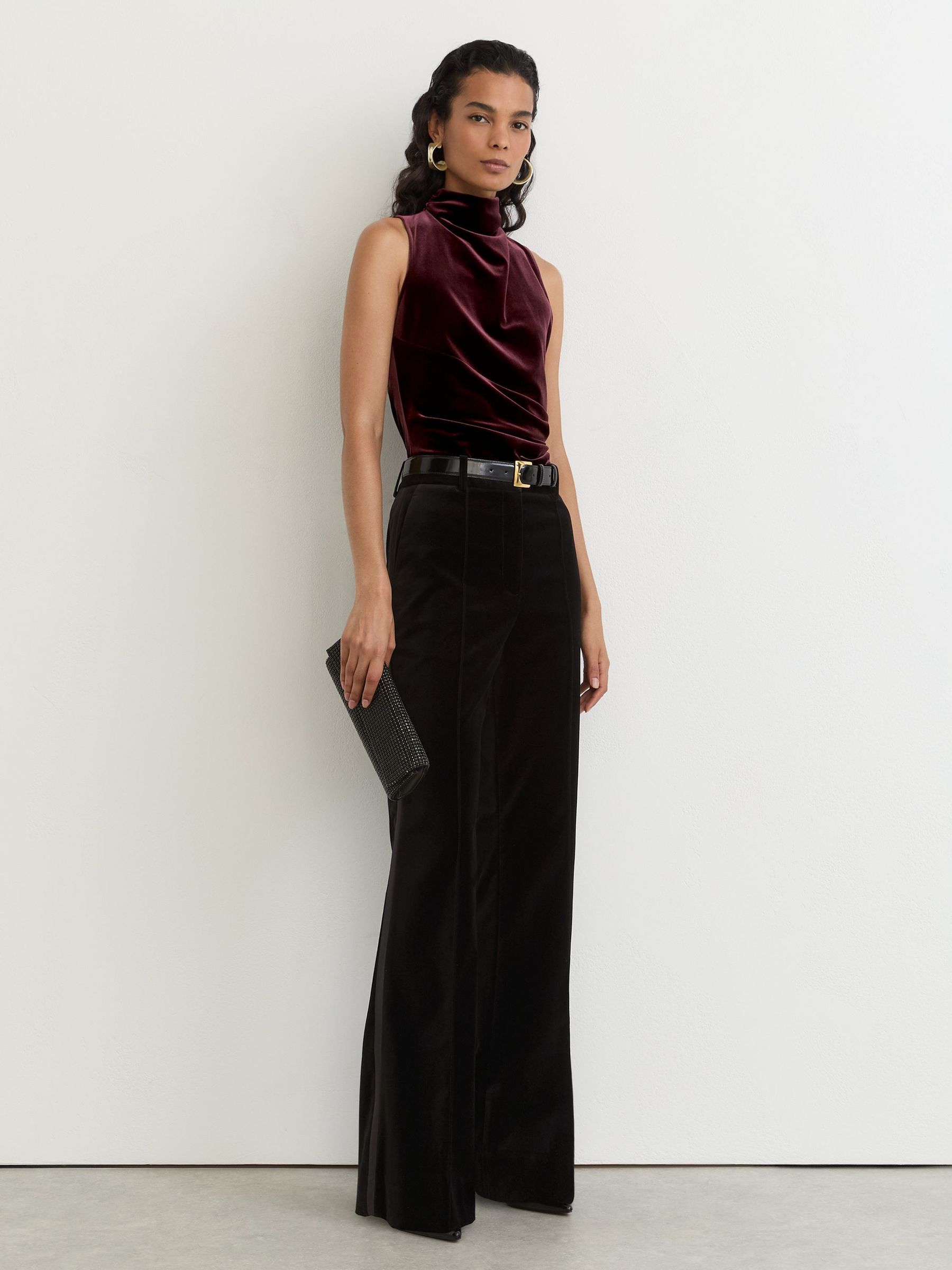 Velvet High-Neck Sleeveless Top in Burgundy - Image 4 of 5