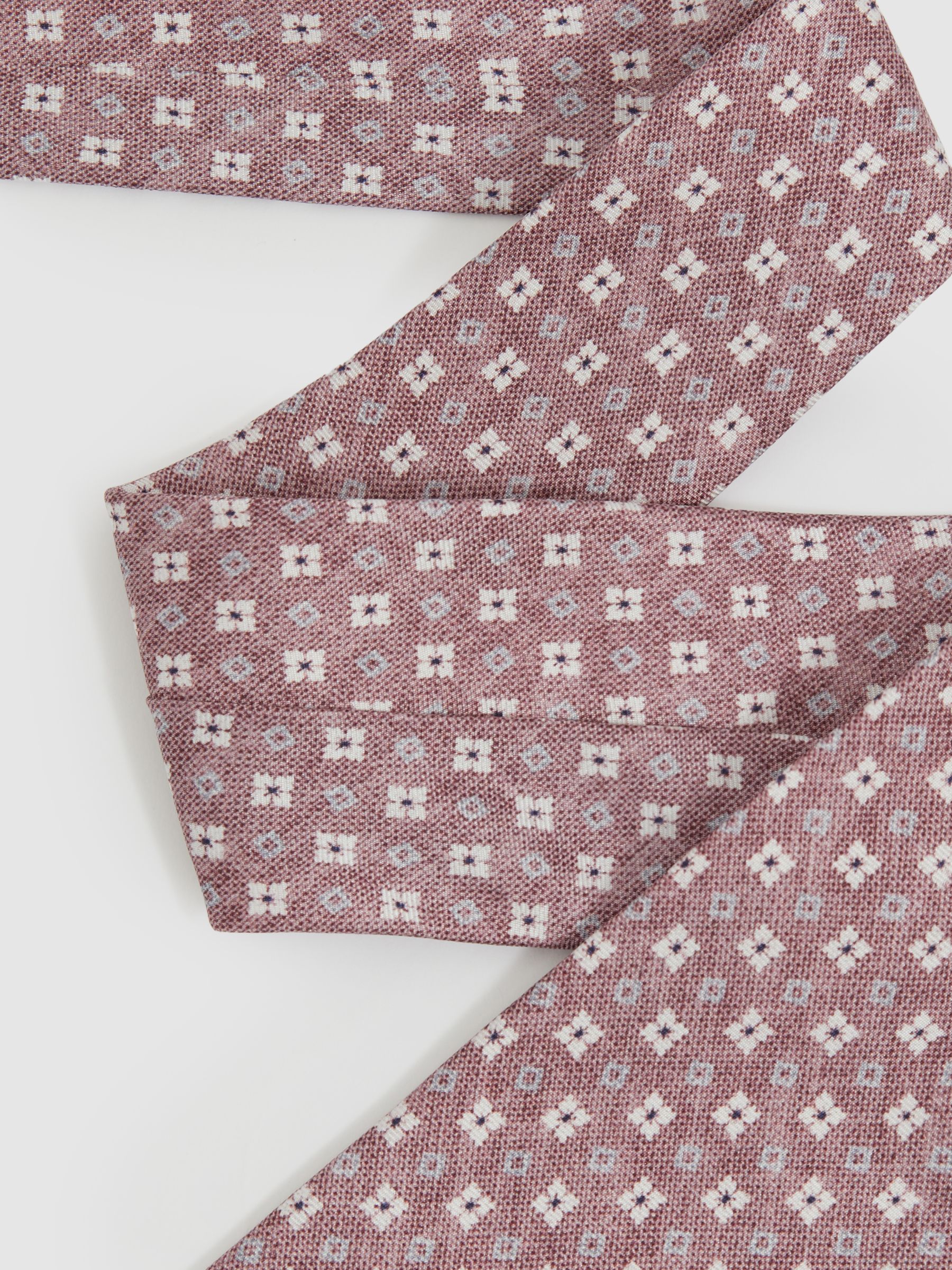 Silk Medallion Print Tie in Dusty Pink - Image 3 of 5