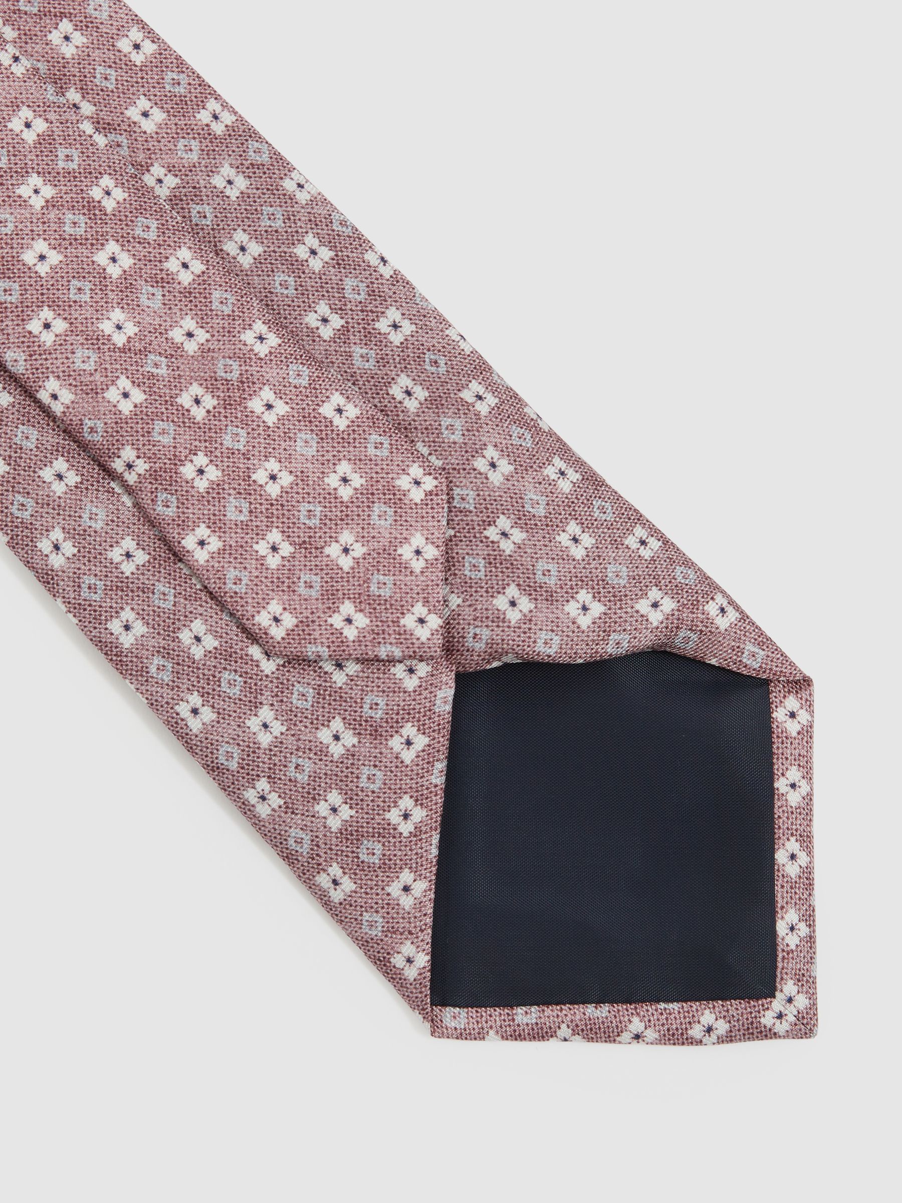 Silk Medallion Print Tie in Dusty Pink - Image 4 of 5