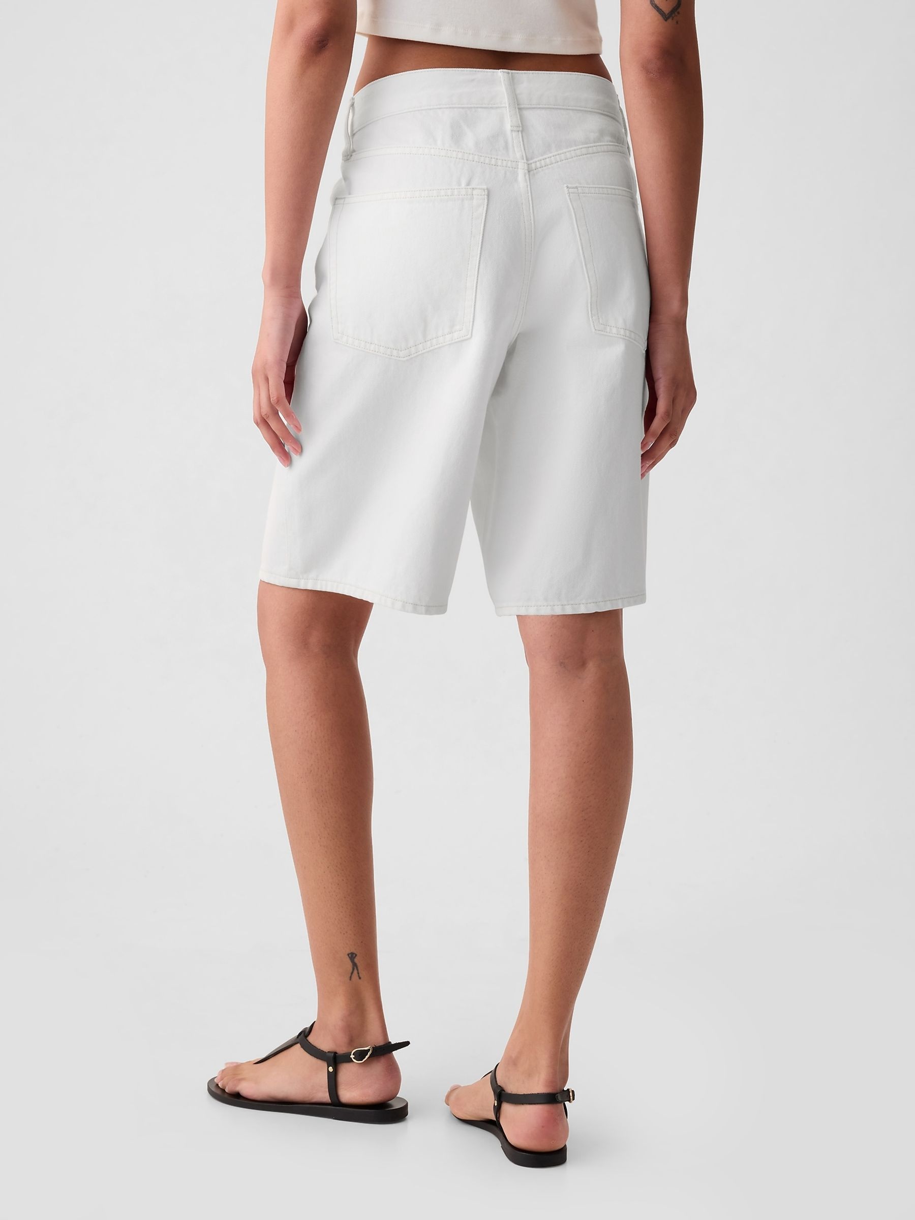 White Mid Rise Longline Denim Shorts - Image 2 of 4
