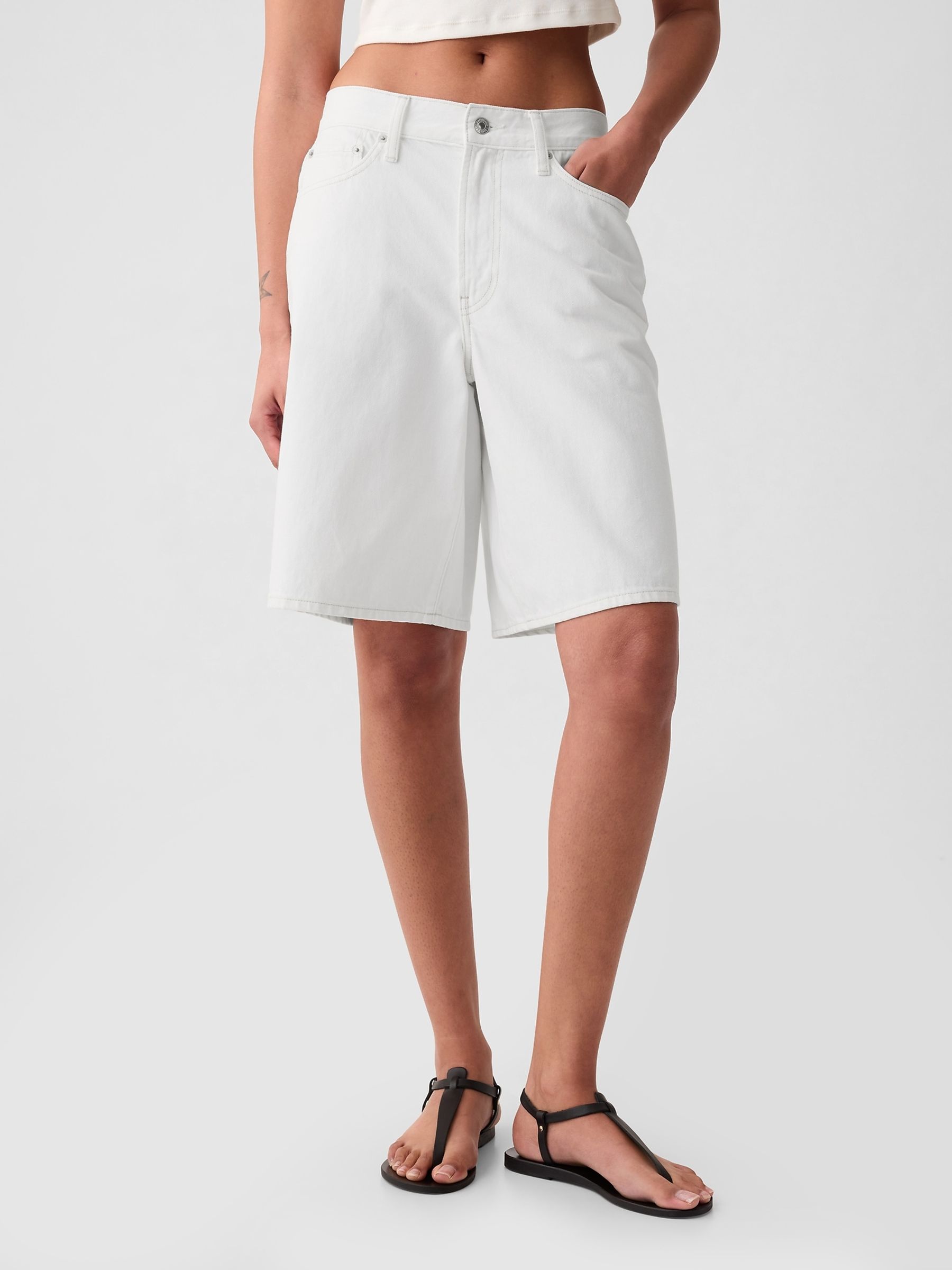 White Mid Rise Longline Denim Shorts - Image 3 of 4