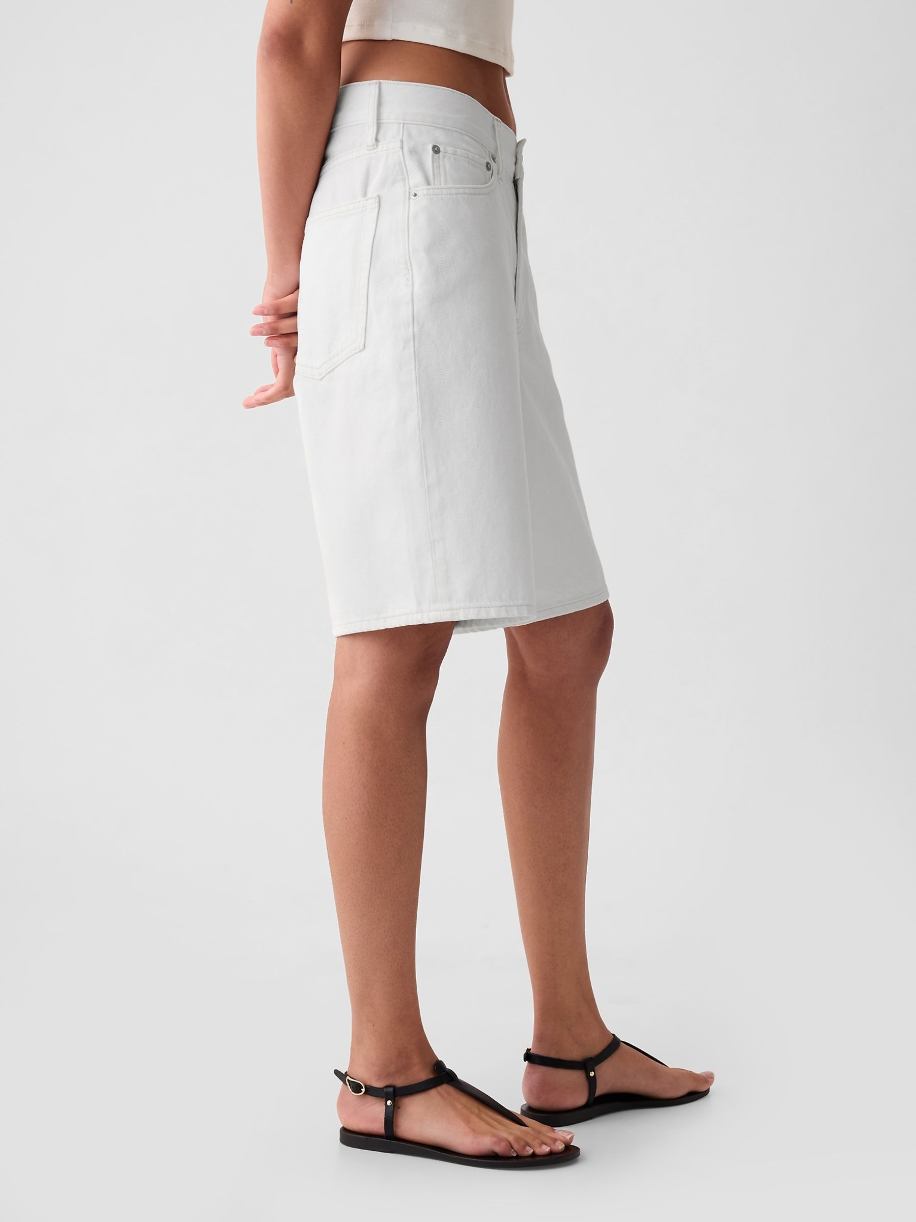 White Mid Rise Longline Denim Shorts - Image 4 of 4