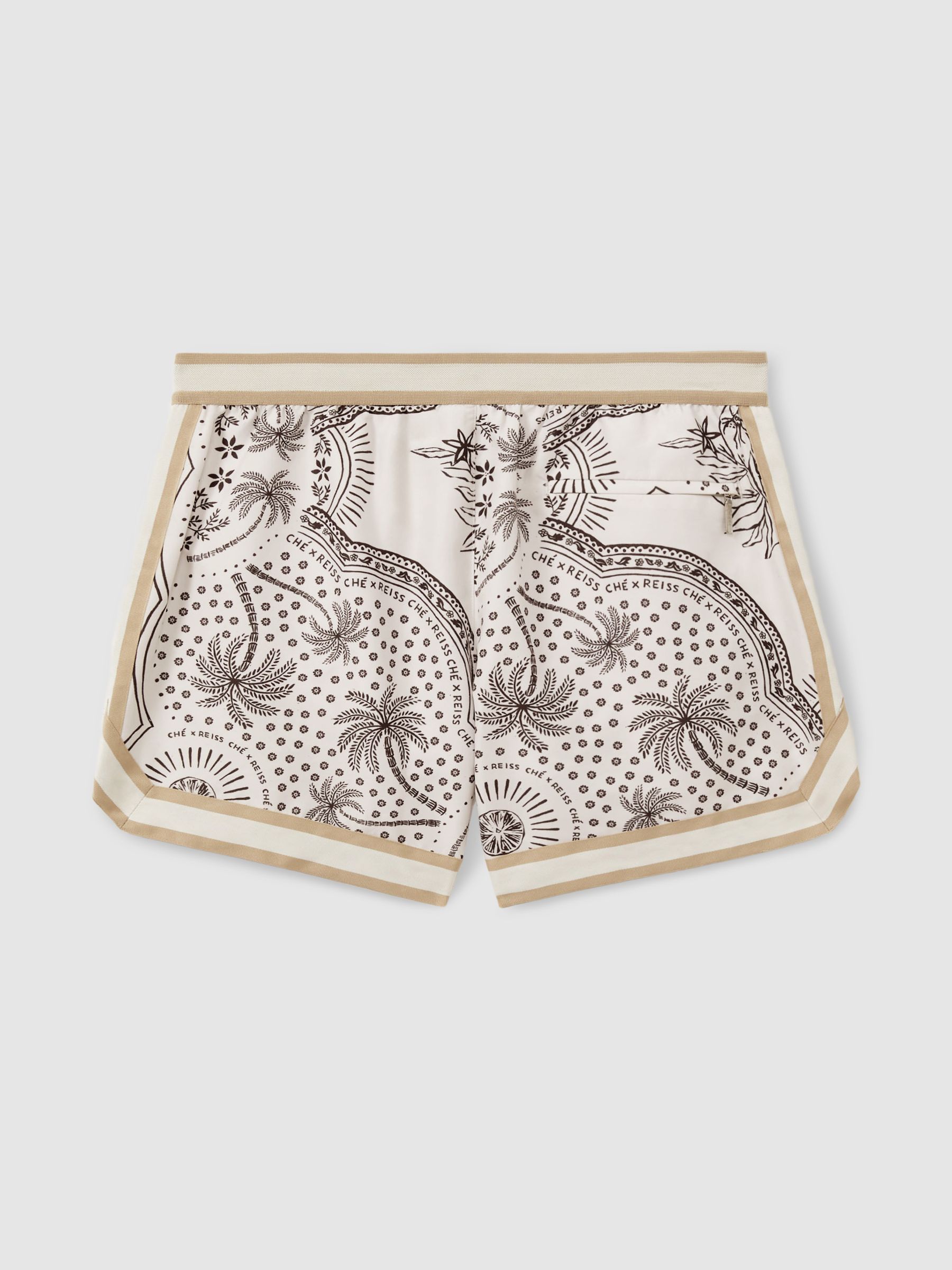 Reiss | Ché Printed Elasticated Waist Swim Shorts in Champagne/Brown - Image 3 of 5
