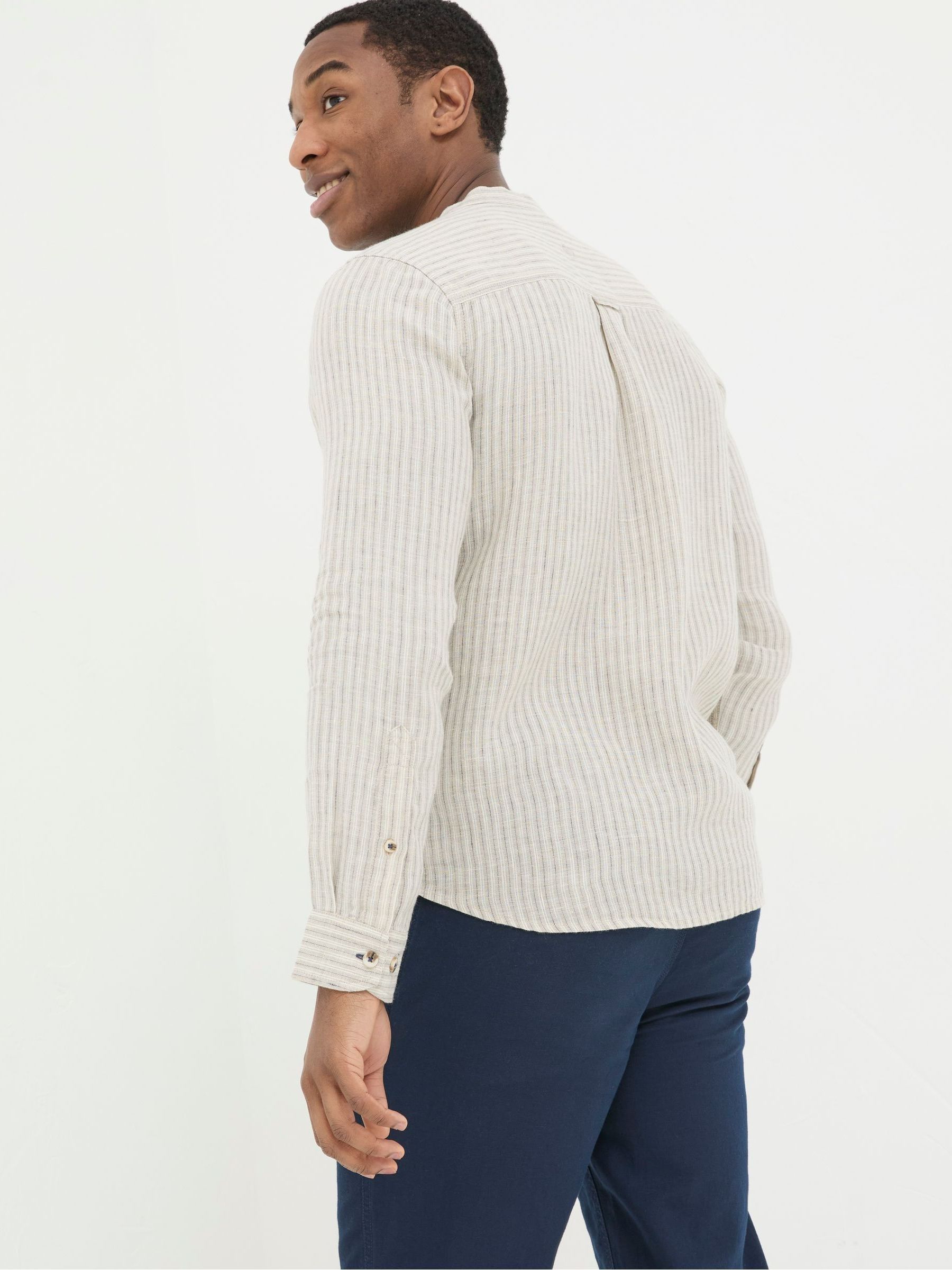 Natural Grandad Stripe Linen Shirt - Image 2 of 5