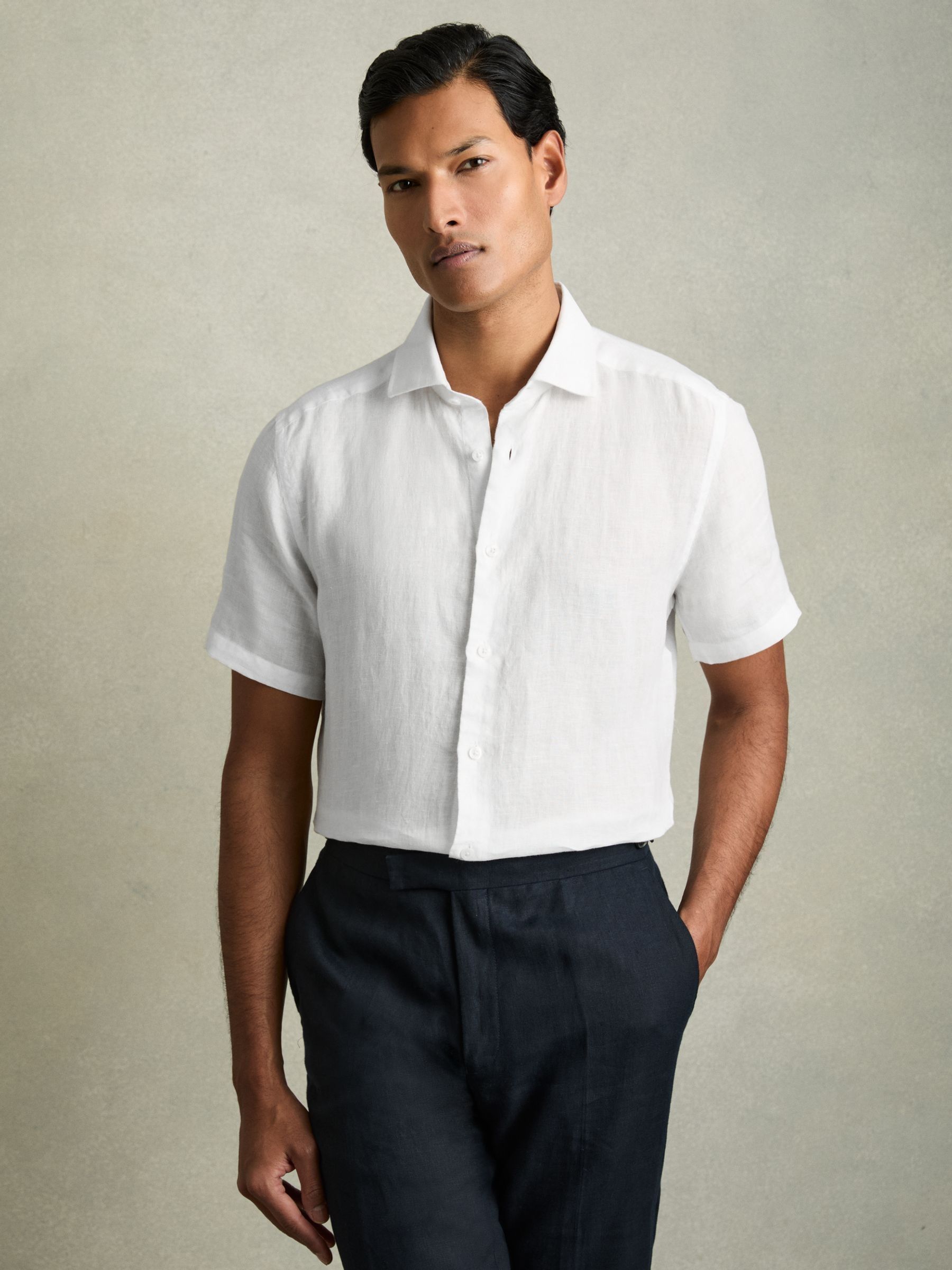 Slim Fit Linen Shirt in White - Image 1 of 6