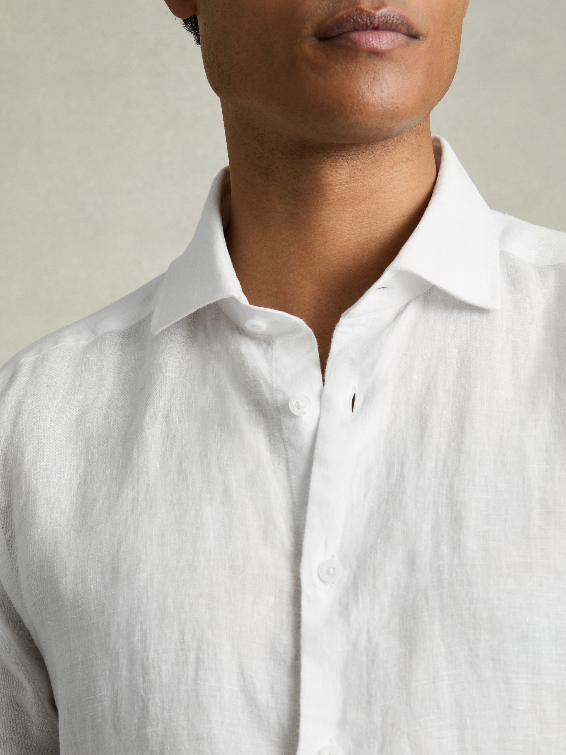 Slim Fit Linen Shirt in White - Image 3 of 6