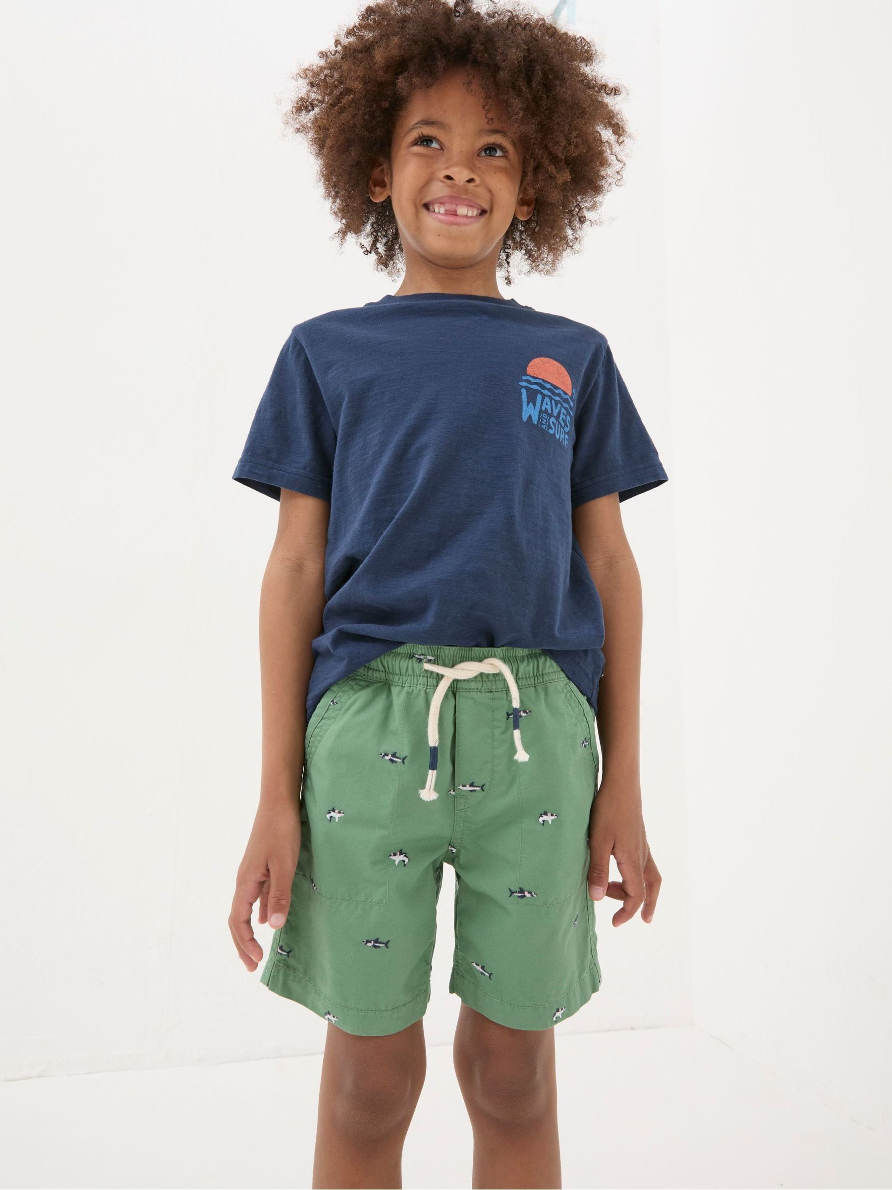 Green Embroidered Shark Shorts - Image 1 of 4