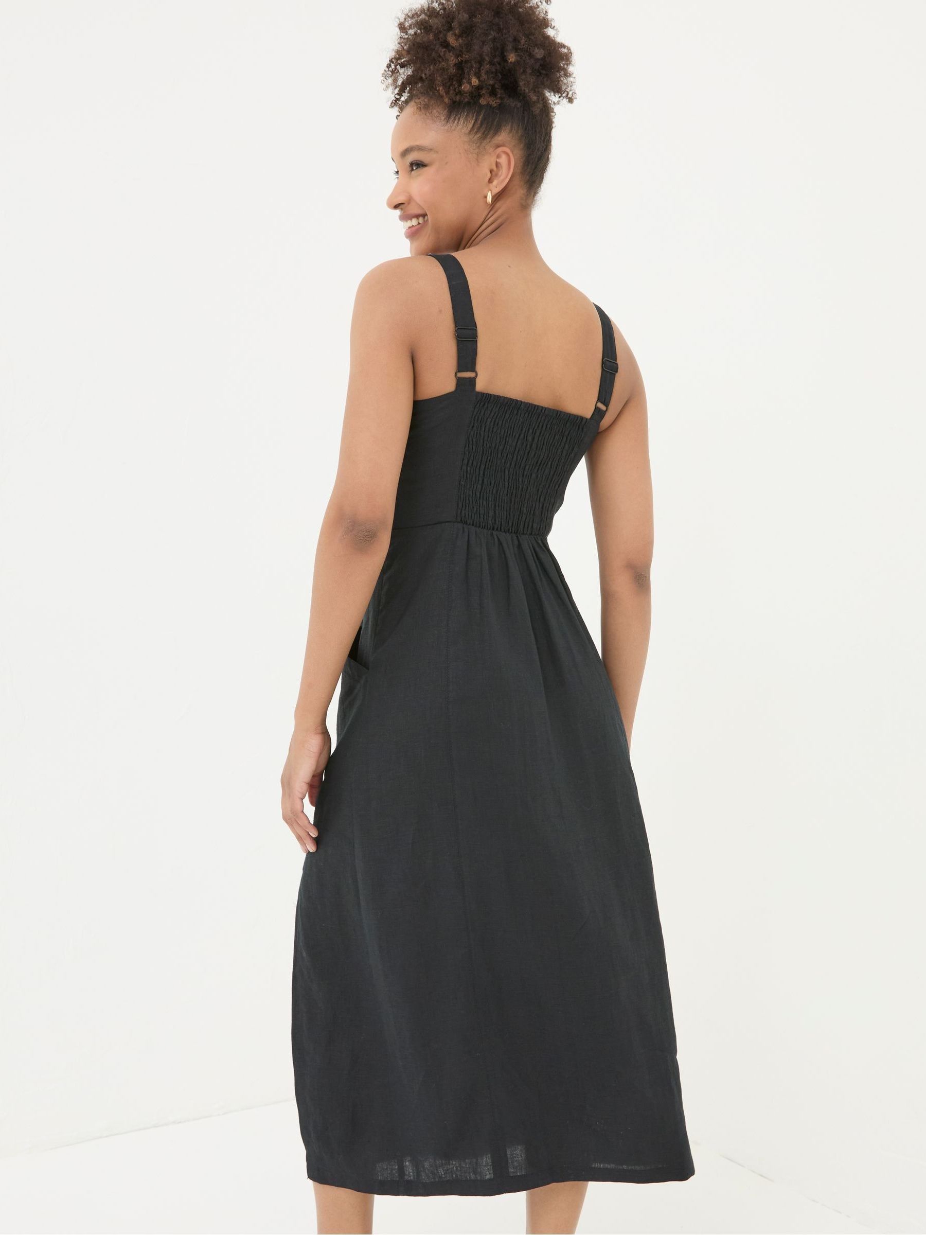 Talia Black Linen Midi Dress - Image 2 of 6